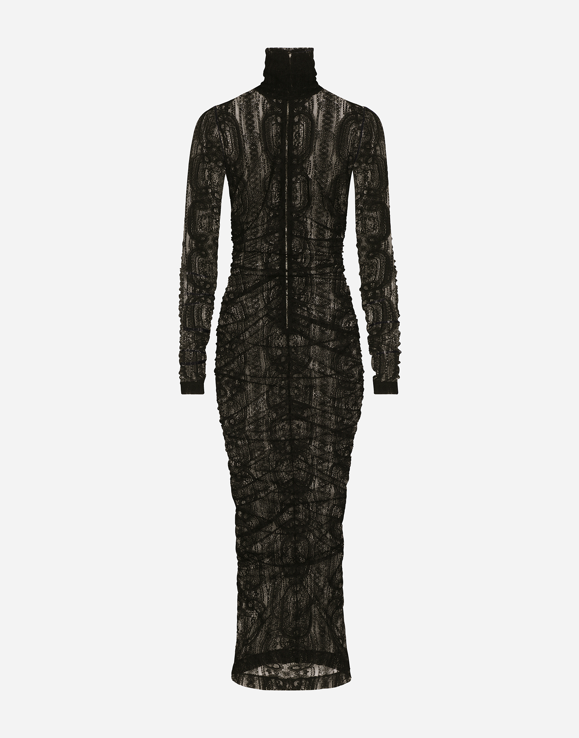 Lace calf-length dress in Black