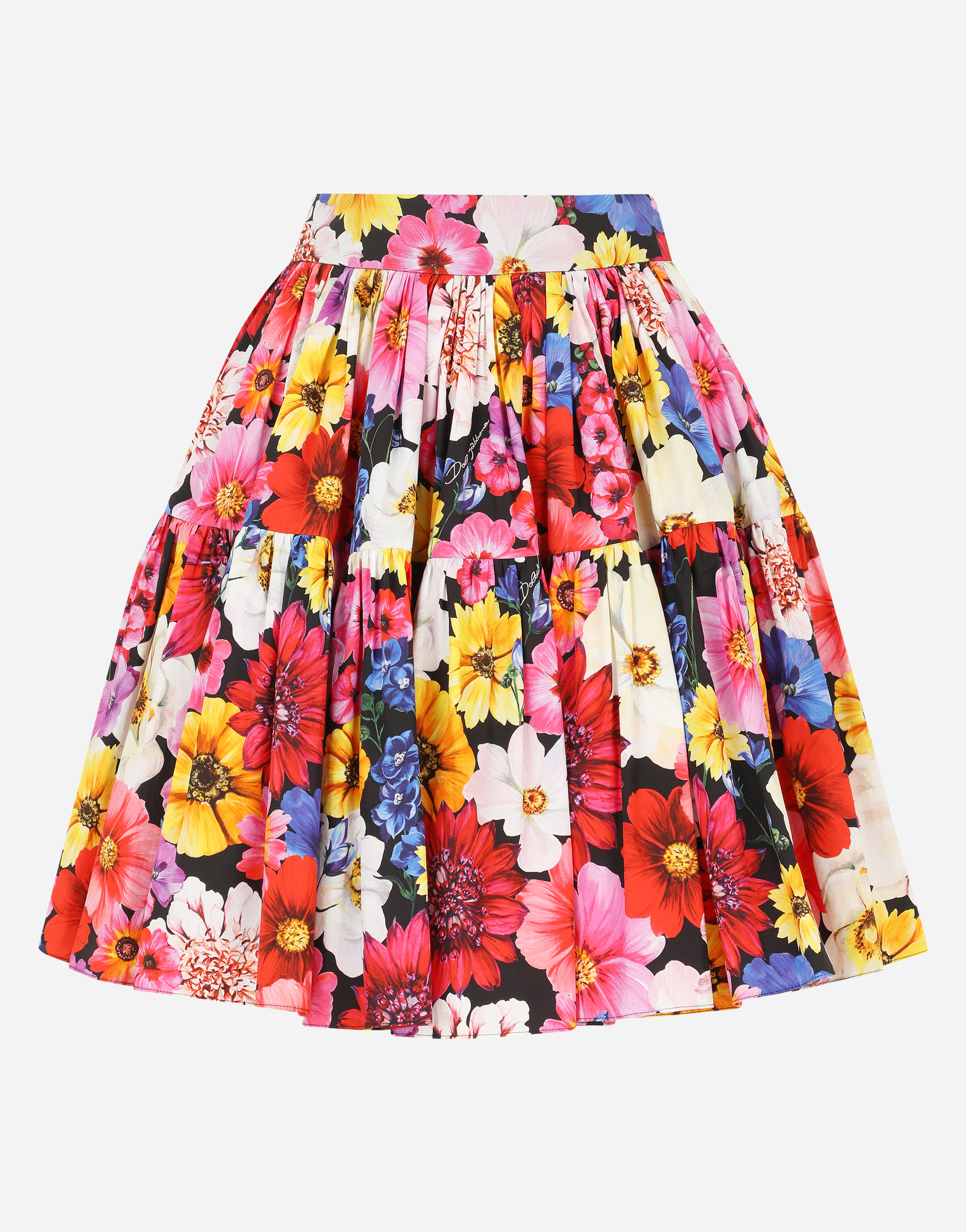 Short garden-print poplin skirt
