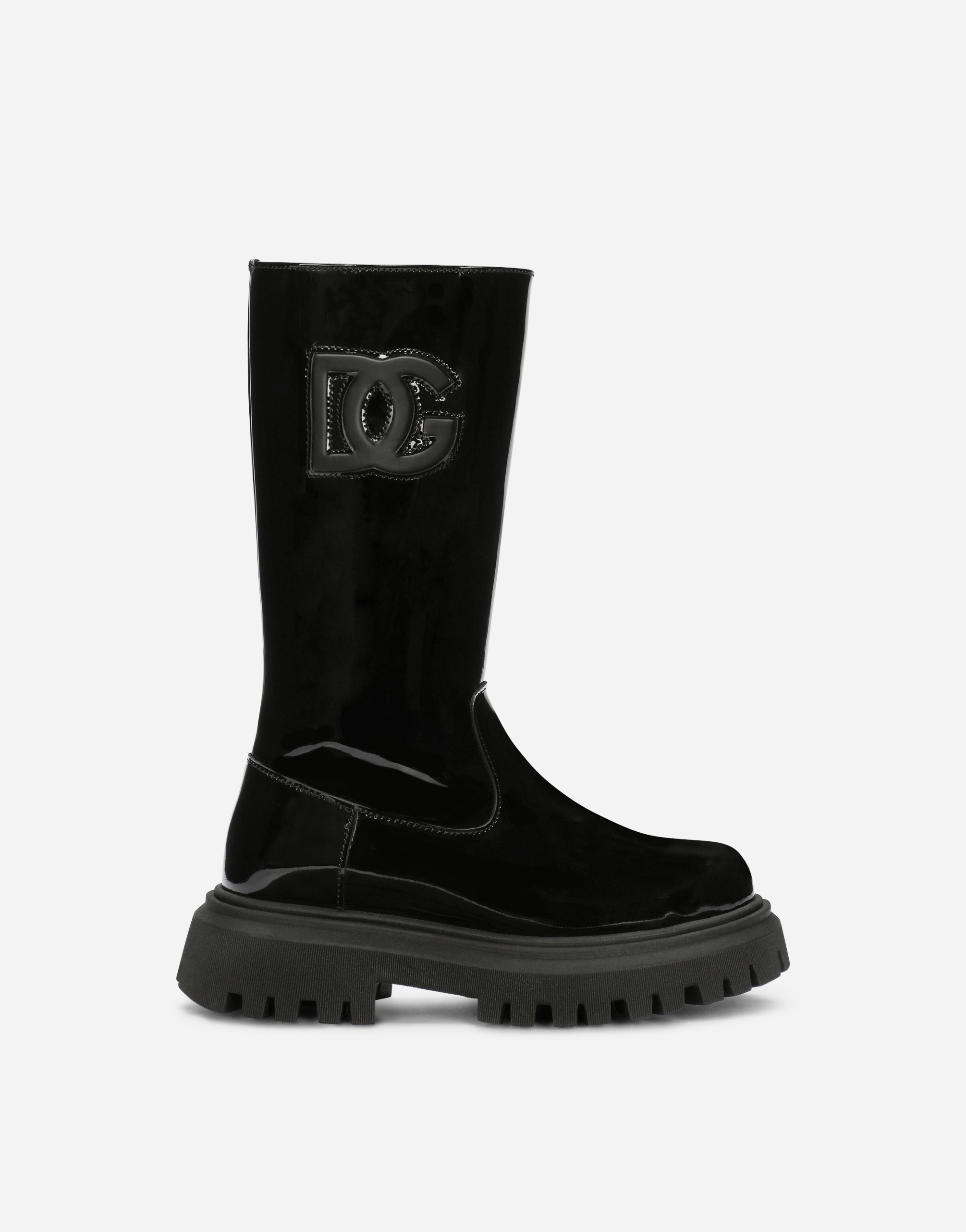 Patent leather boots with inlaid DG logo in Black