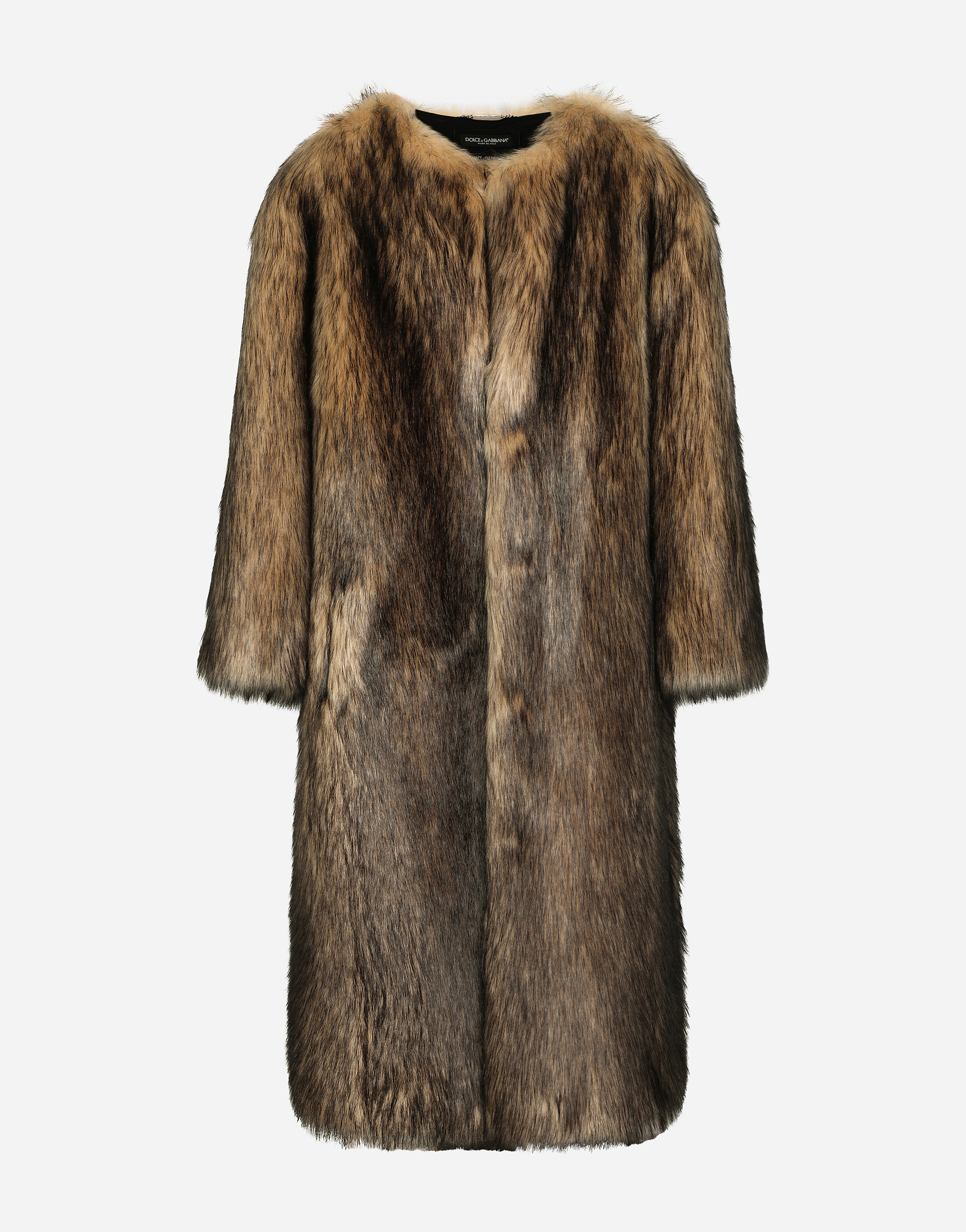 Single-breasted faux fur coat in Multicolor