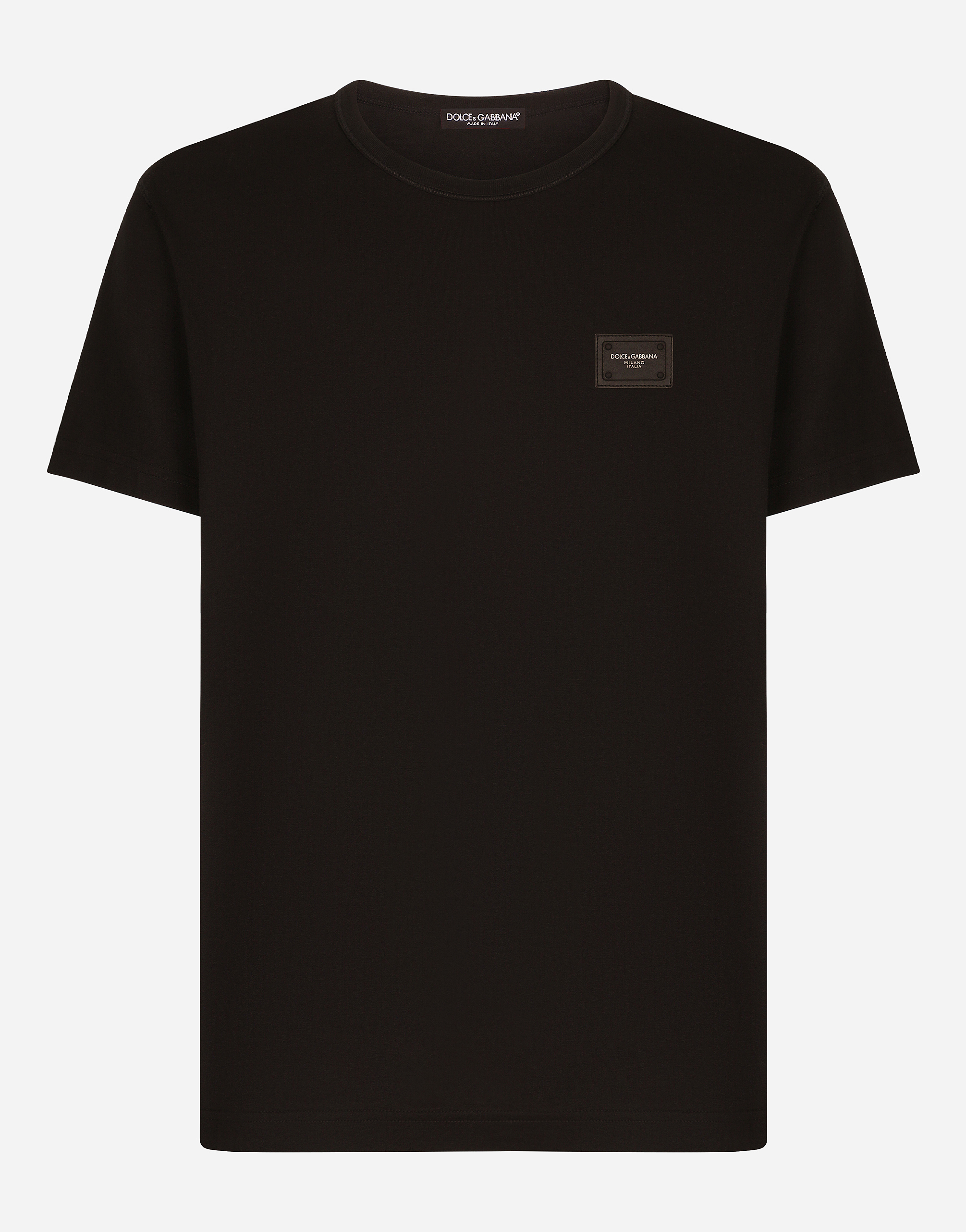 Cotton T-shirt with branded tag in Black for Men | Dolce&Gabbana®