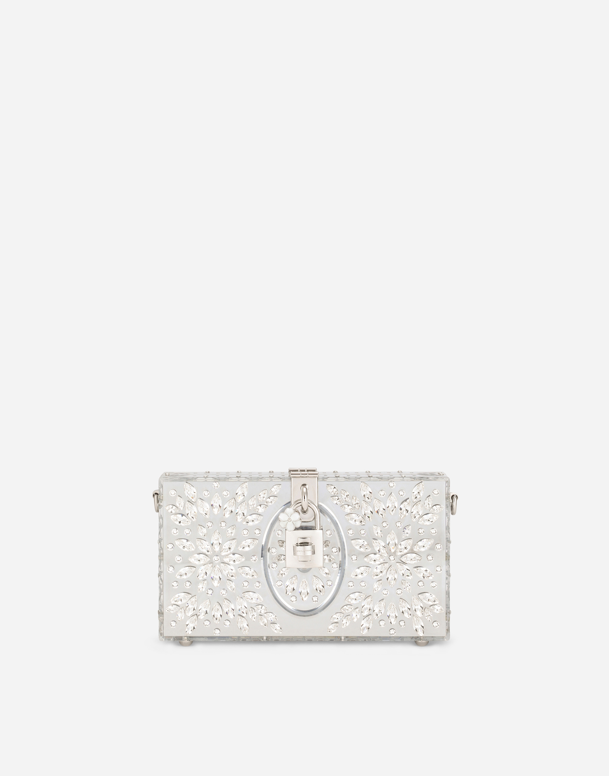Acrylic glass and lace Dolce Box clutch in Silver