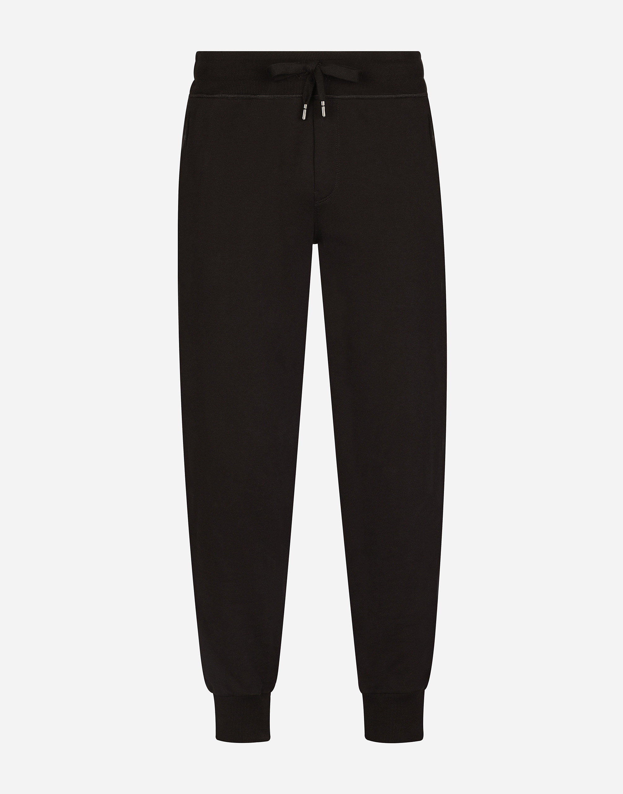 Jersey jogging pants with branded plate in Black