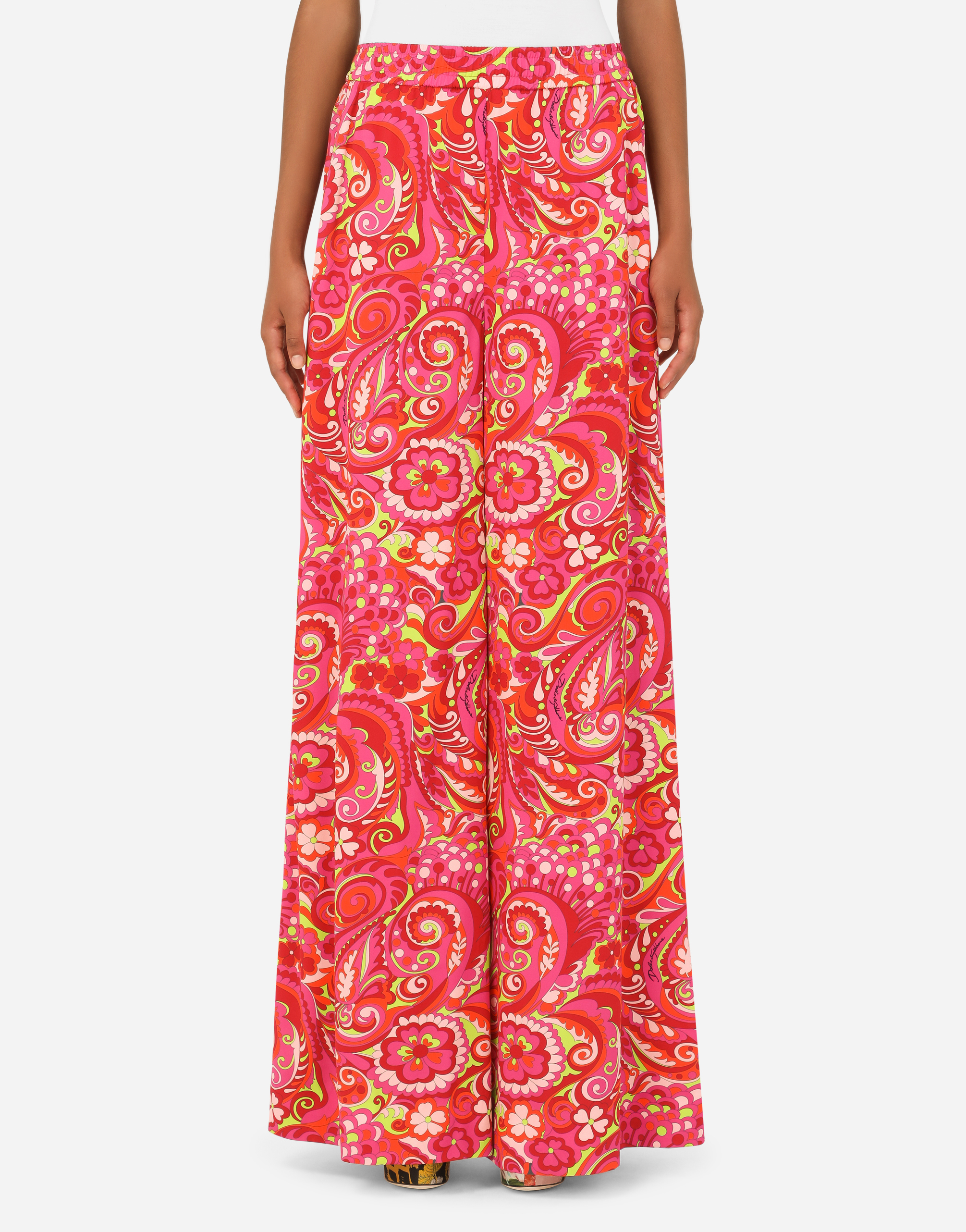 60s-print charmeuse palazzo pants in Multicolor
