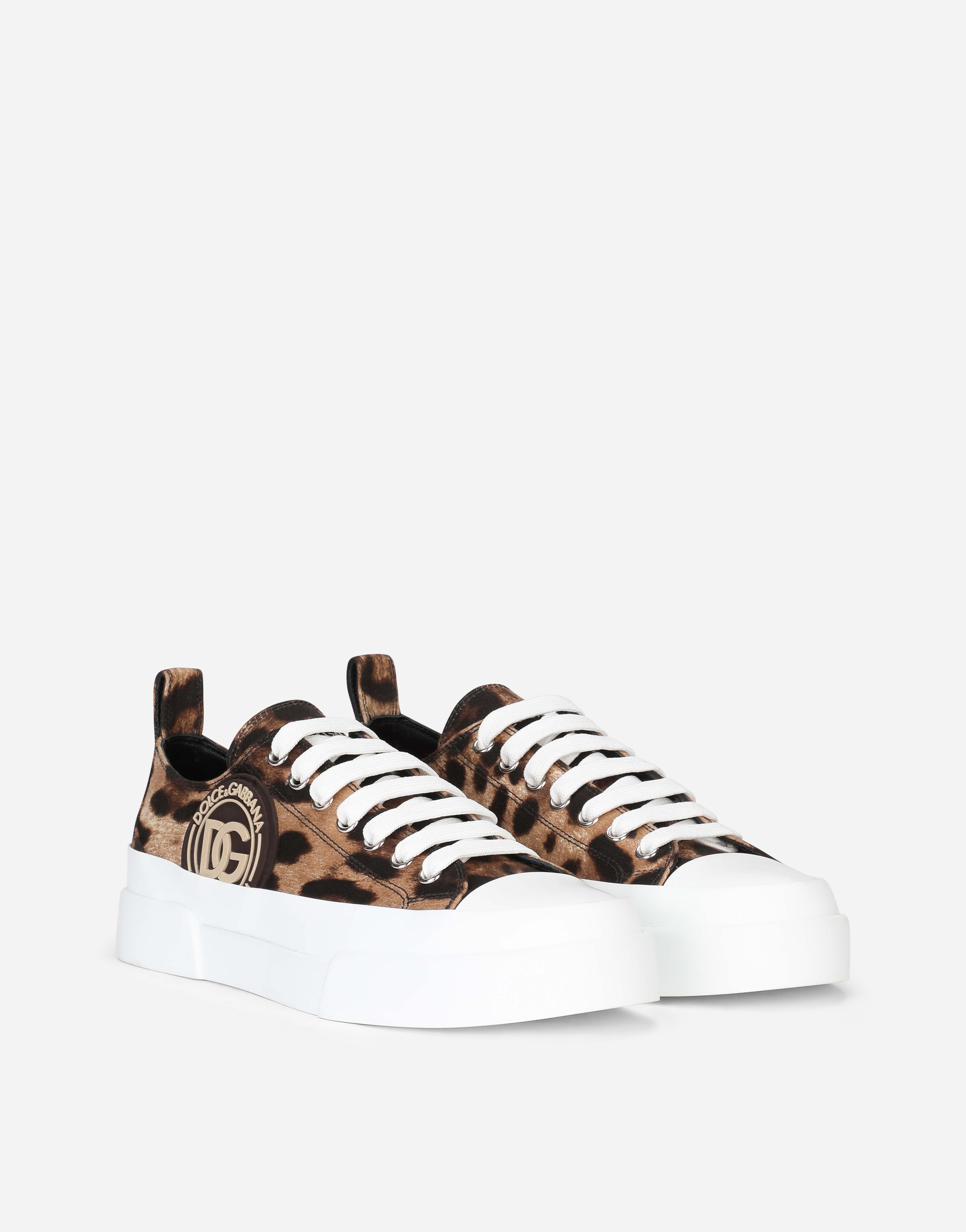Cotton drill Portofino Light sneakers with leopard print and DG logo