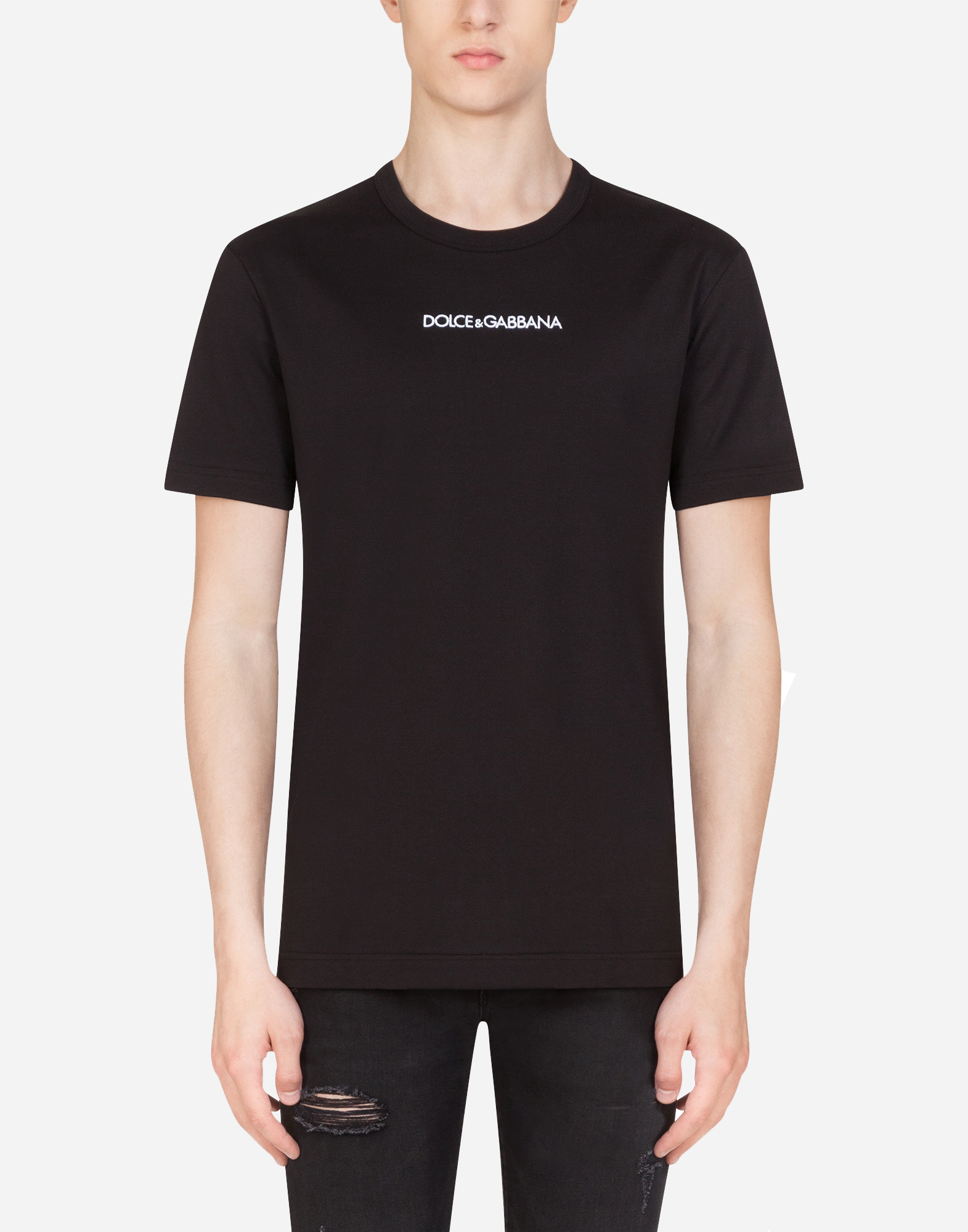 Cotton t-shirt with Dolce&Gabbana embroidery in Black