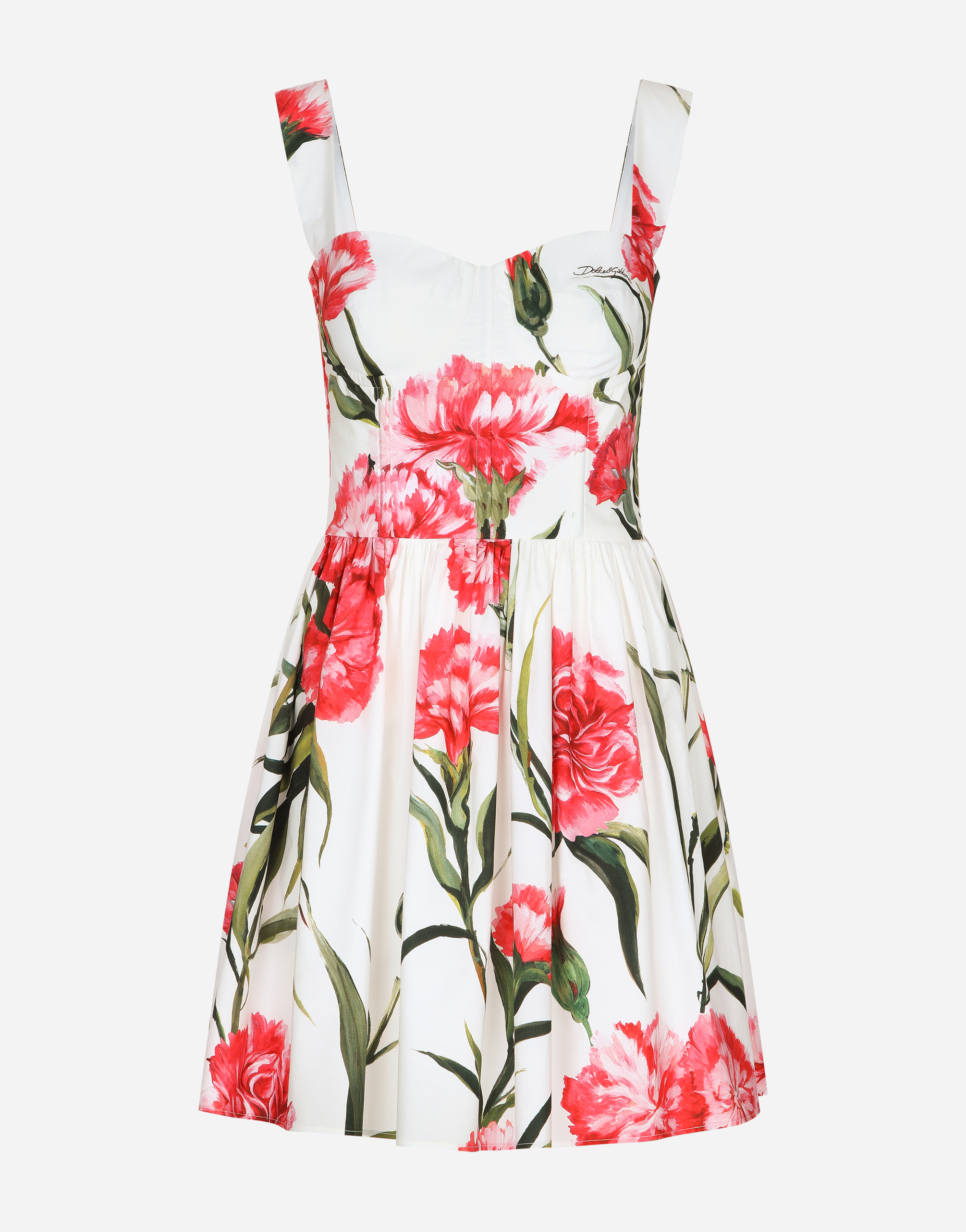 Short carnation-print poplin dress in Multicolor