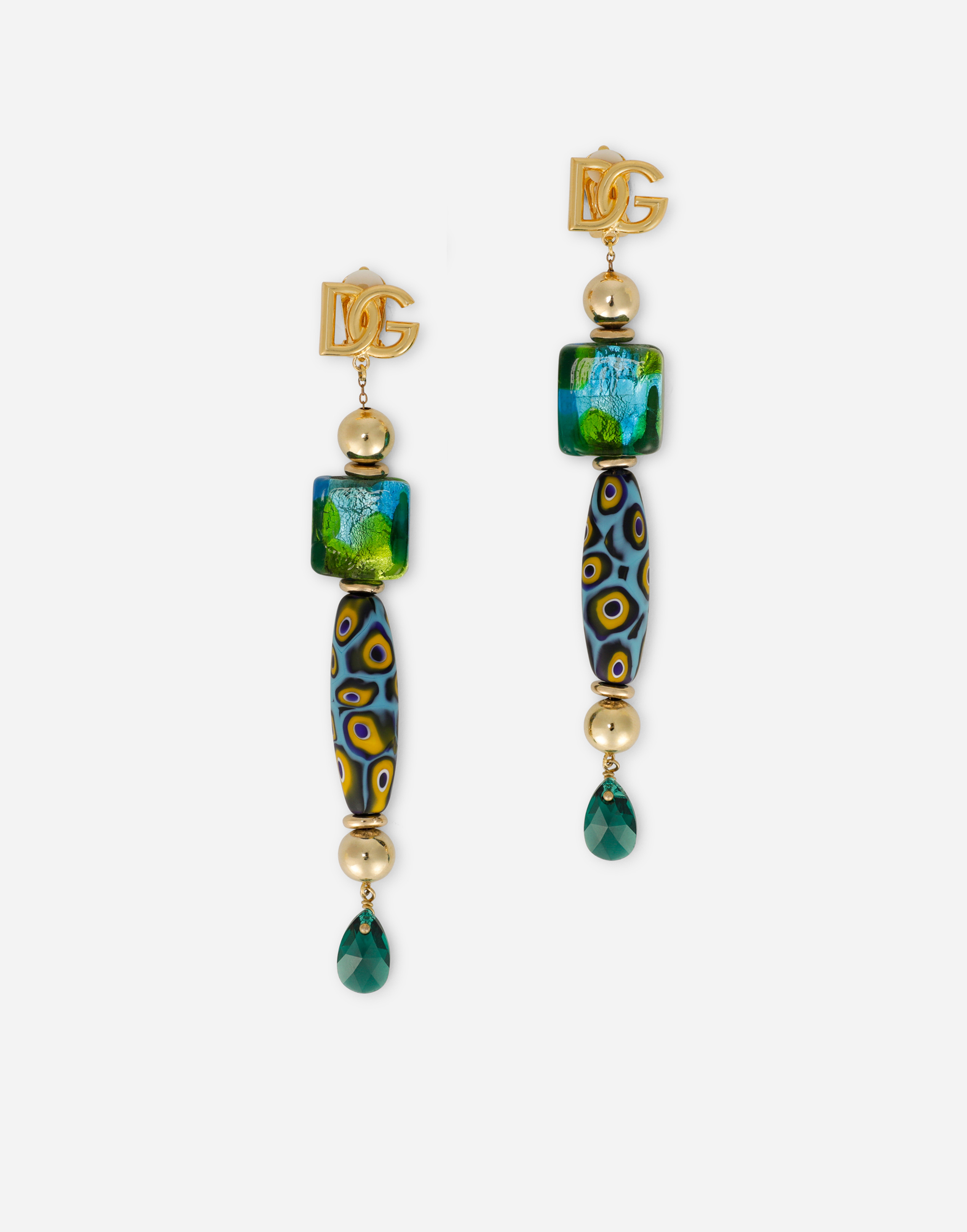 Drop earrings with murrine and DG logo in Multicolor