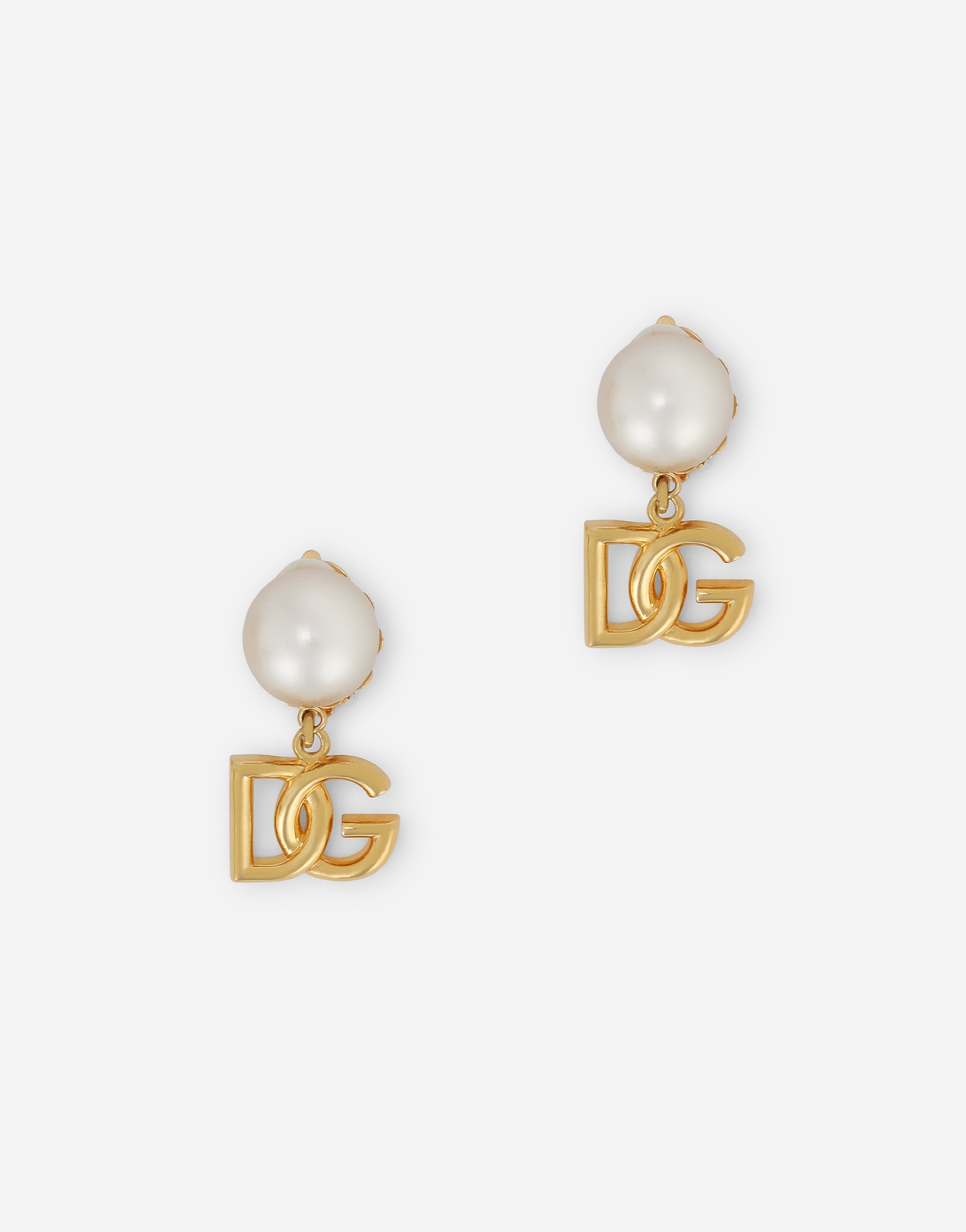 Earrings with DG logo and pearl in Gold
