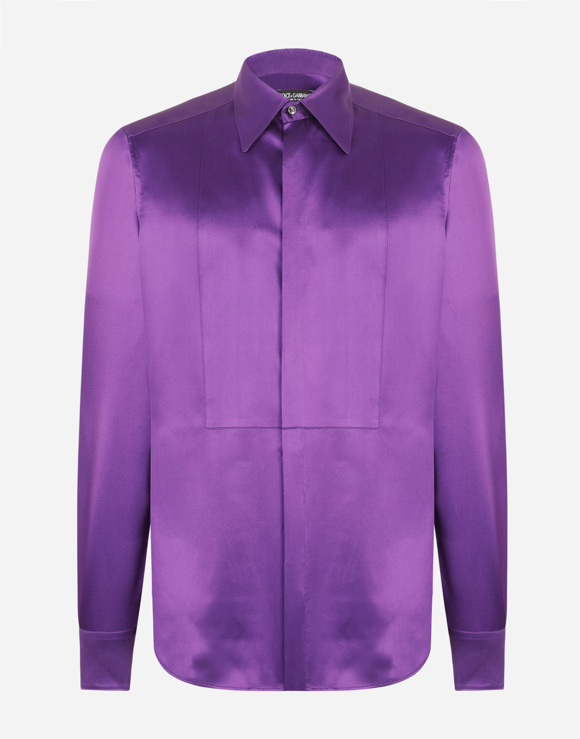 Silk satin Martini-fit tuxedo shirt in Purple