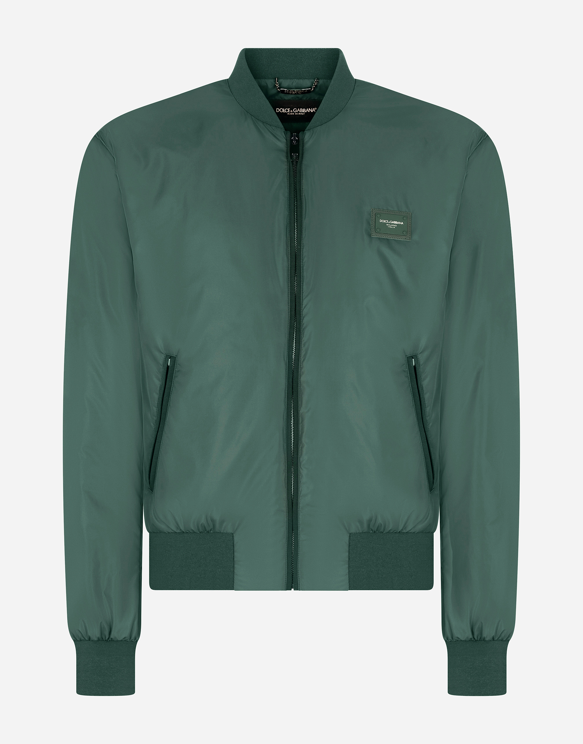 Nylon jacket with branded plate in Green