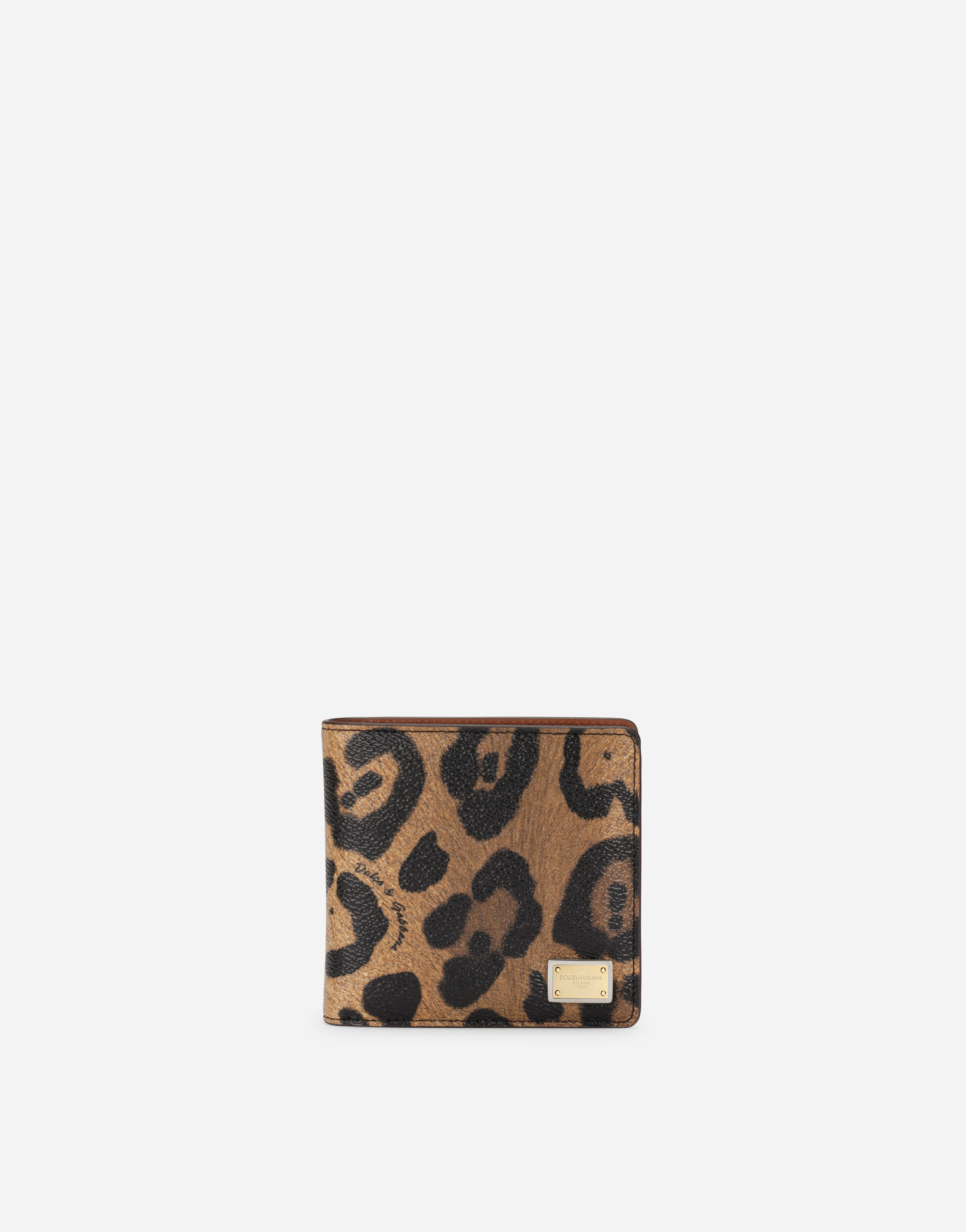 Leopard-print Crespo bifold wallet with branded plate in Multicolor