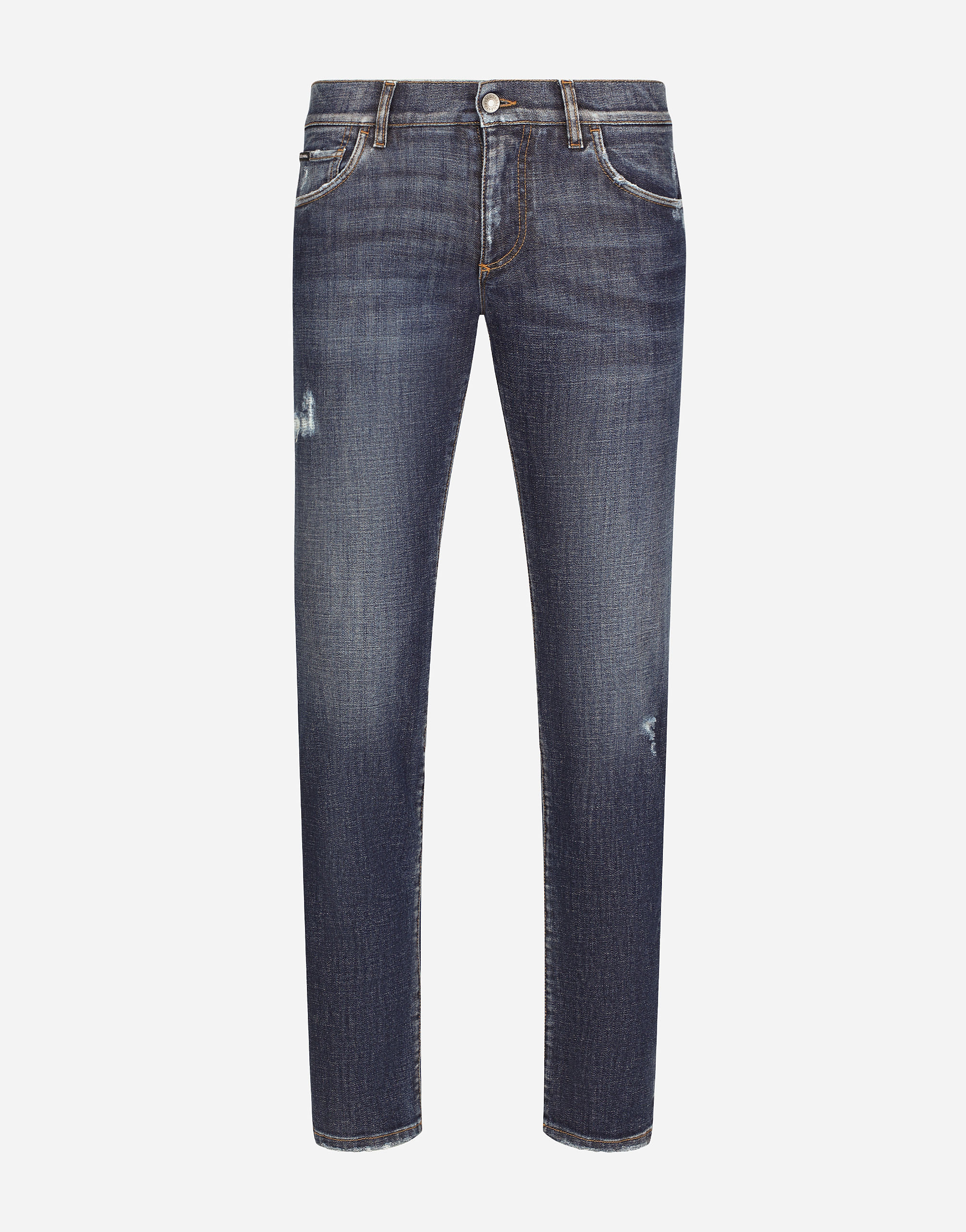 Mid blue skinny stretch jeans with abrasions in Multicolor