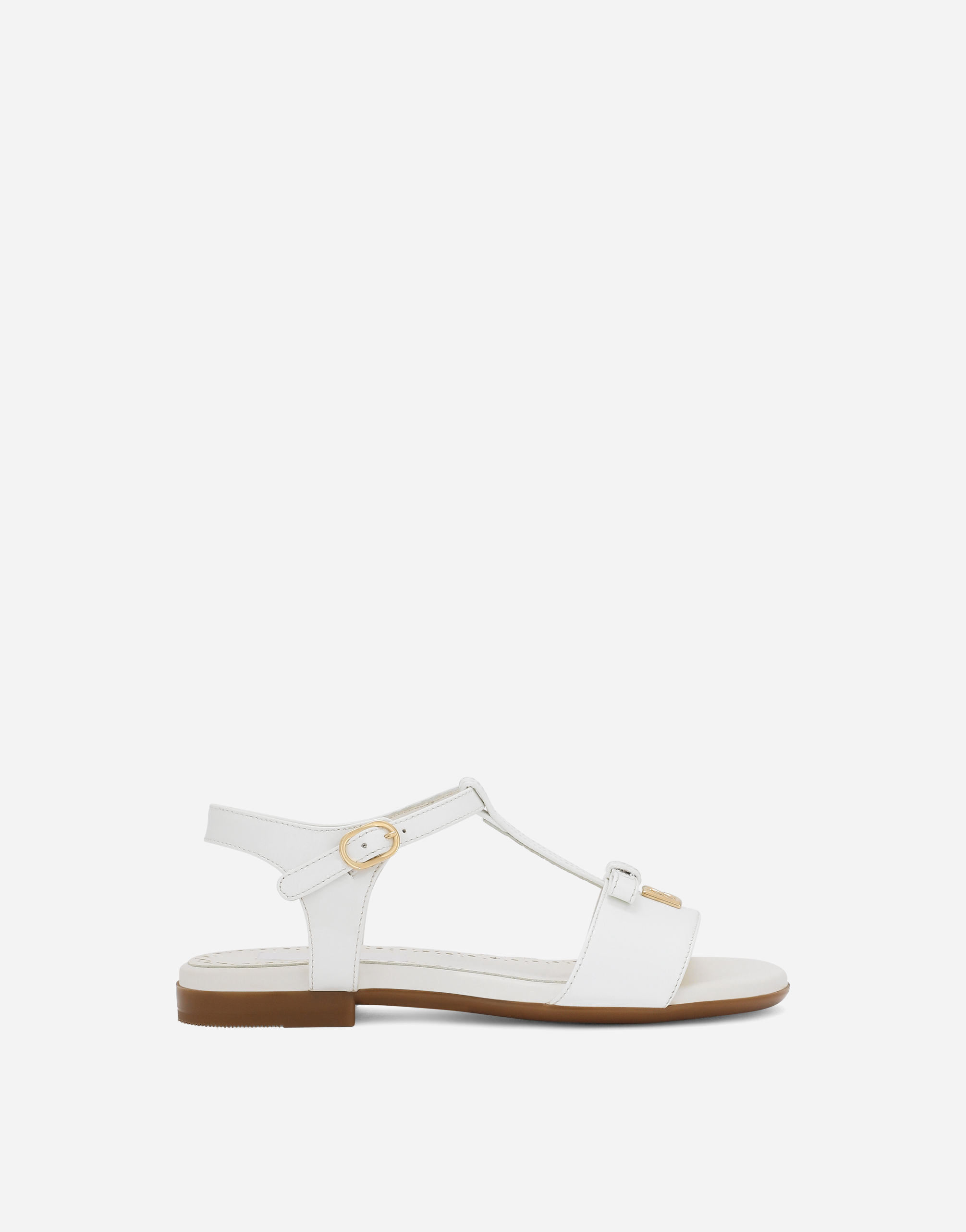 Patent leather sandals with metal DG logo in White