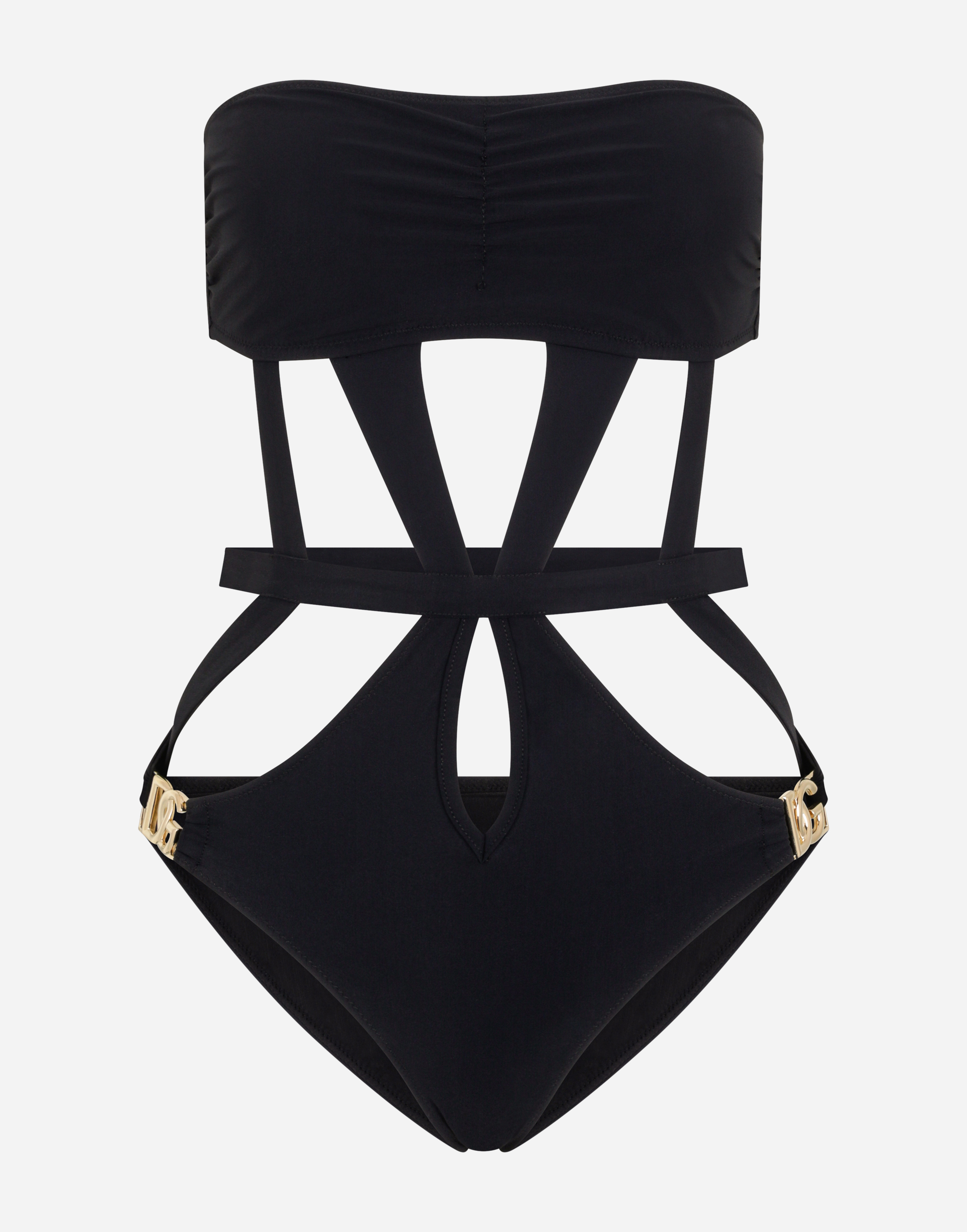 One-piece bandeau swimsuit with DG logo in Black