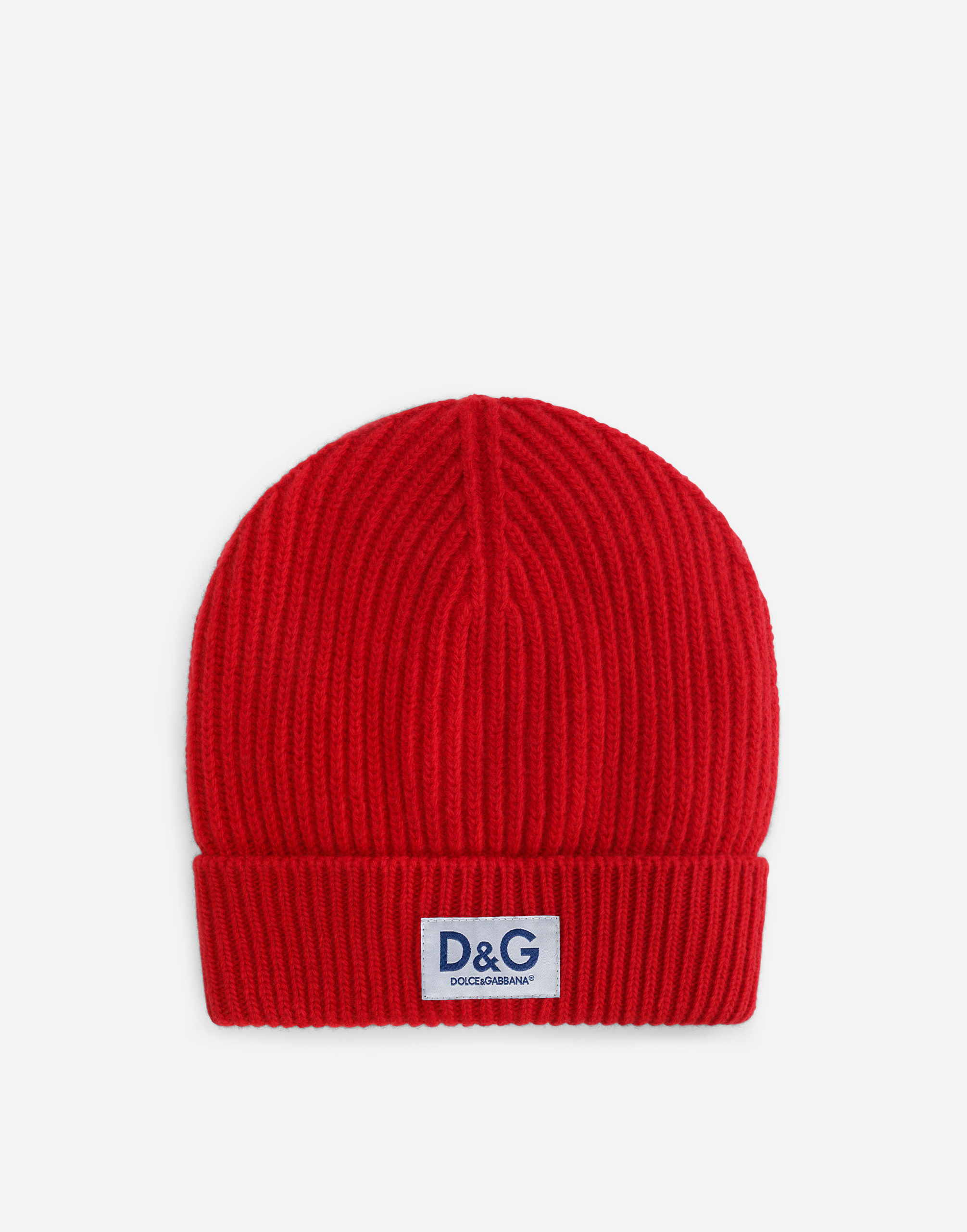 Knit cashmere hat with DG patch in Red