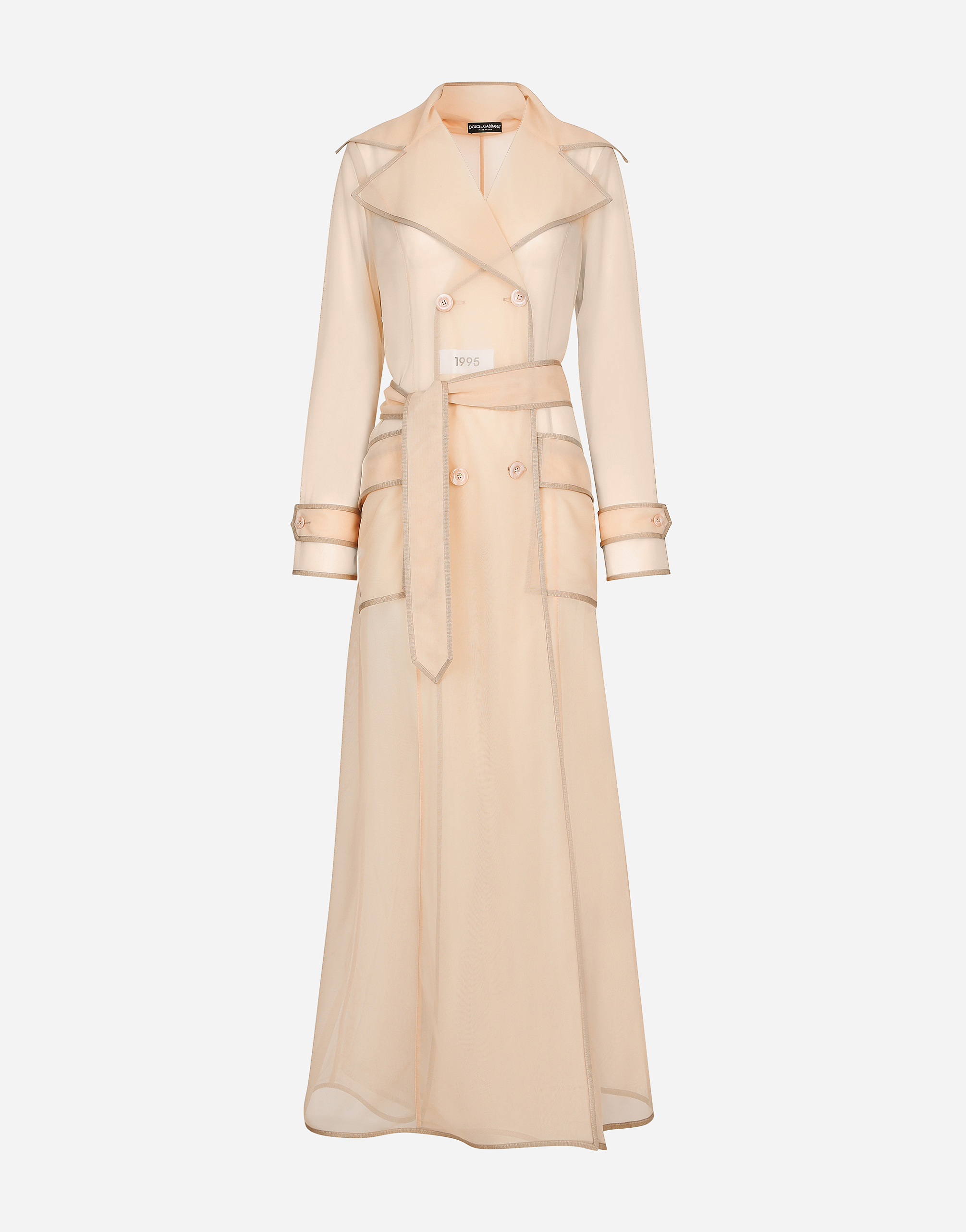 KIM DOLCE&GABBANA Marquisette trench coat with belt in Pale Pink