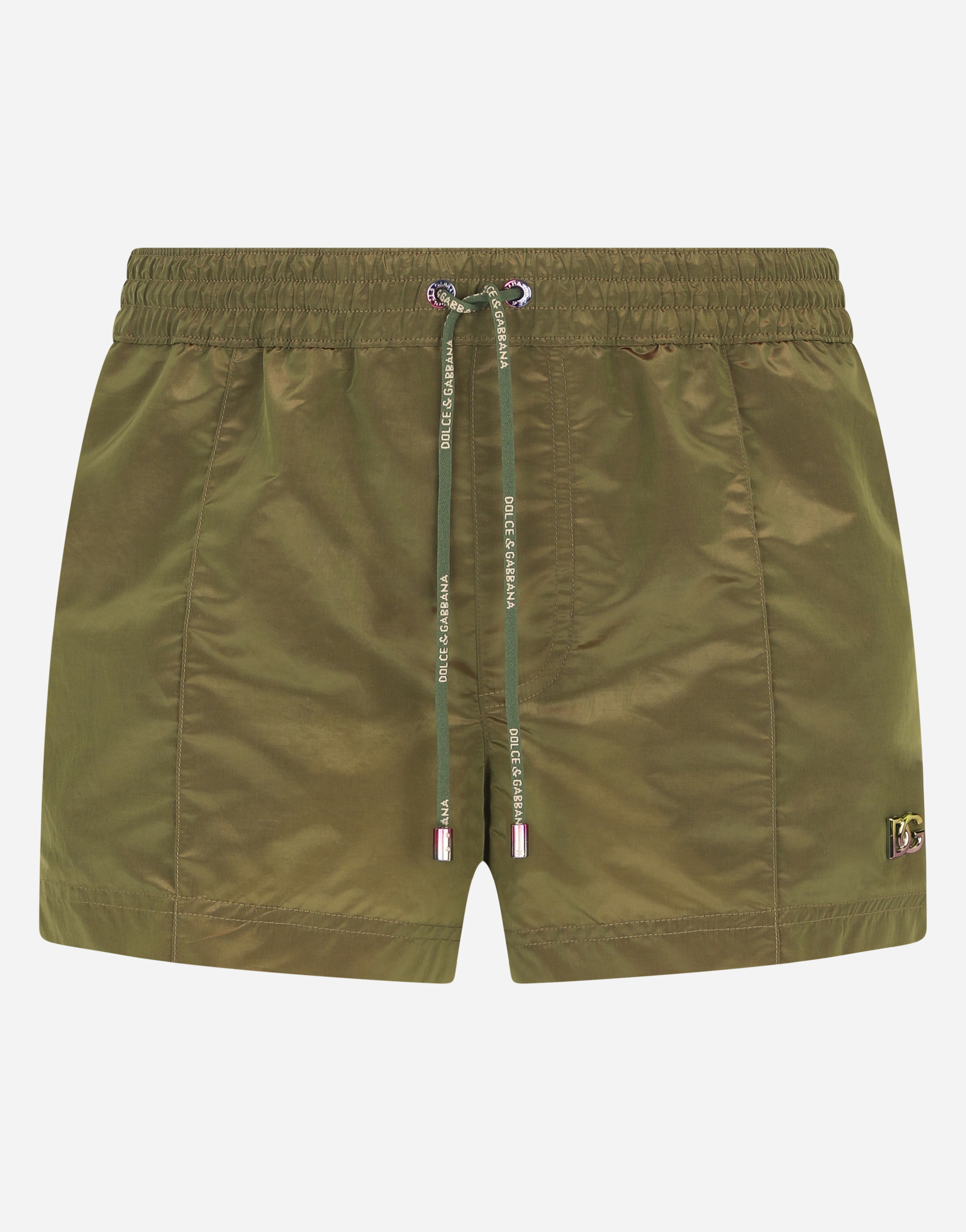 Short iridescent fabric swim trunks with DG logo in Green