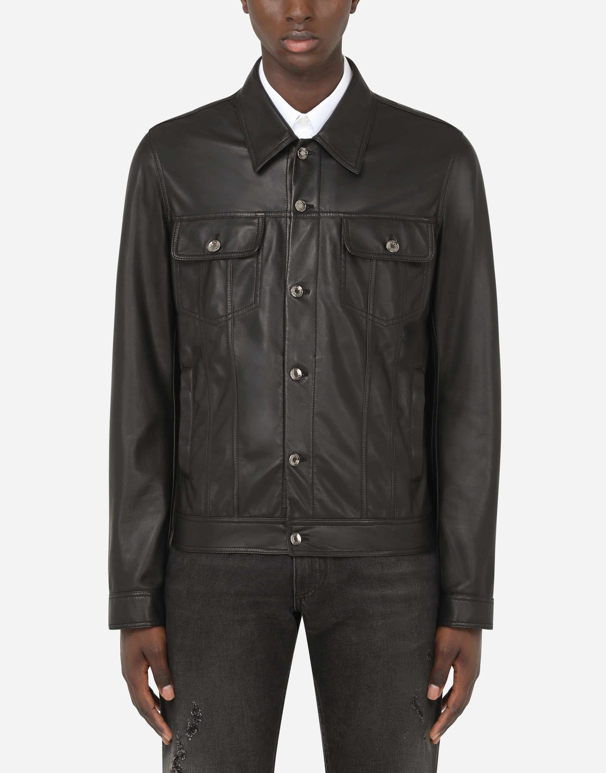 Leather denim-style jacket in Black