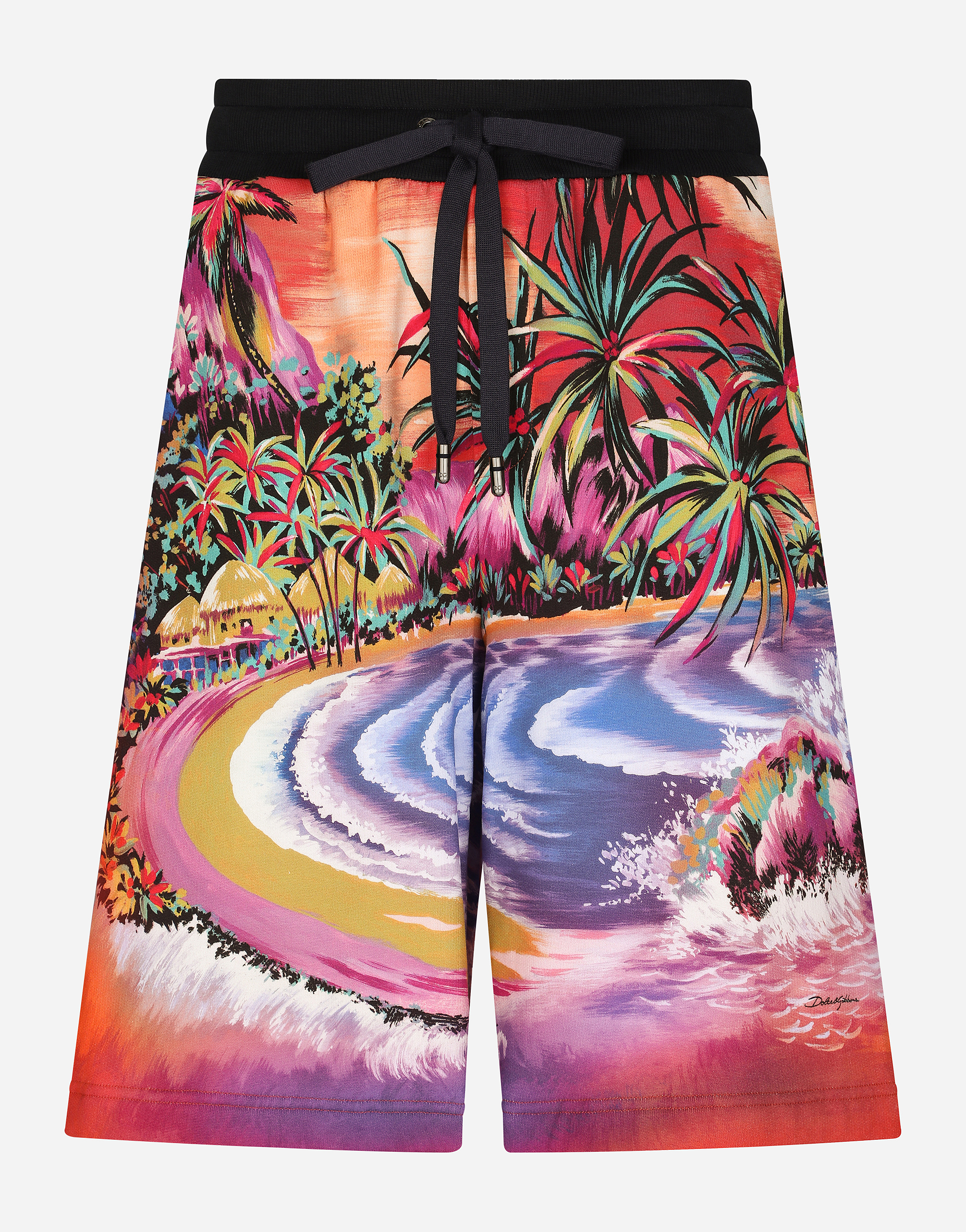 Jersey jogging shorts with Hawaiian print in Multicolor