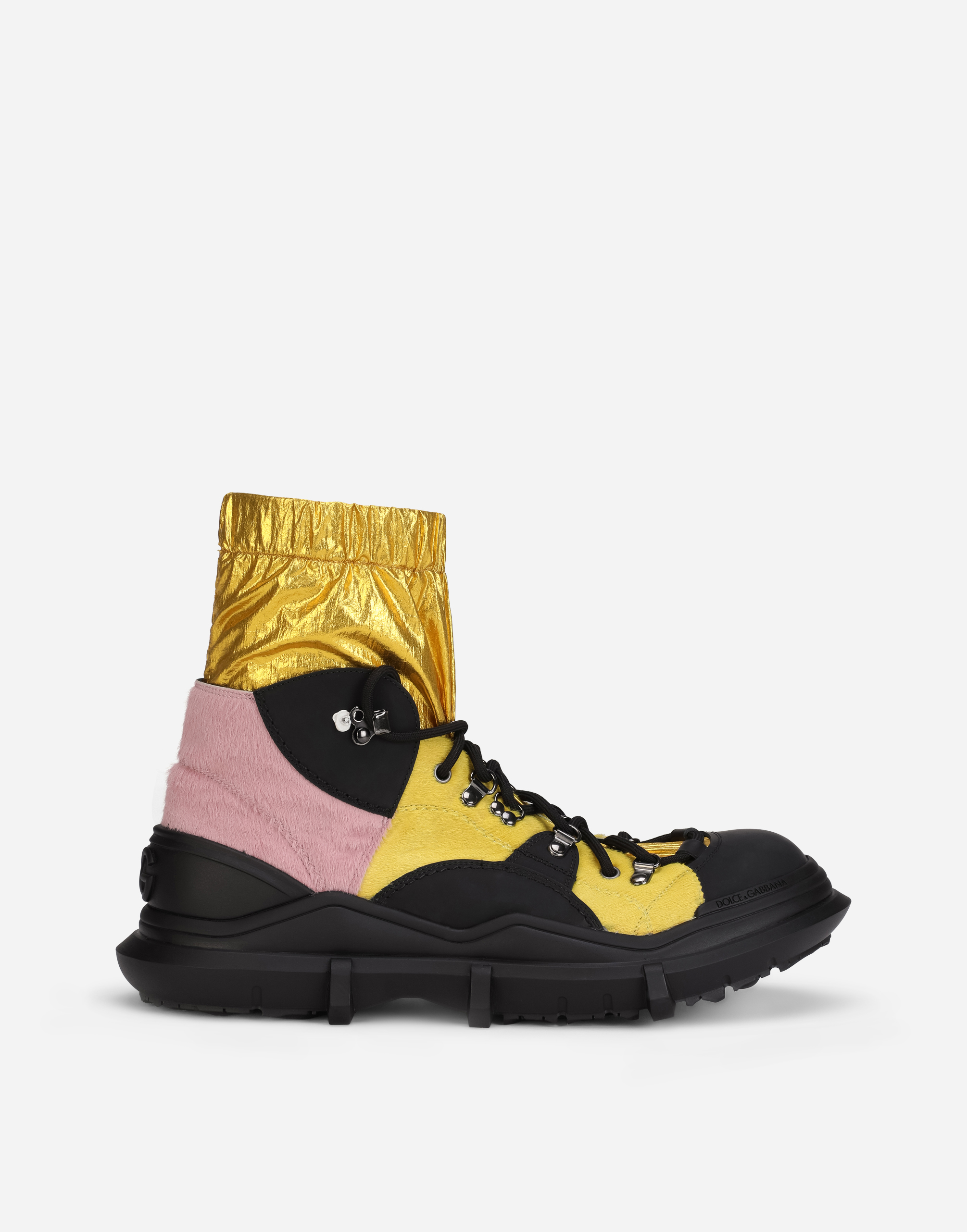 Dolce & Gabbana Pony Hair And Rubberized Calfskin Ankle Boots With Laminated Fabric Sock In Pink