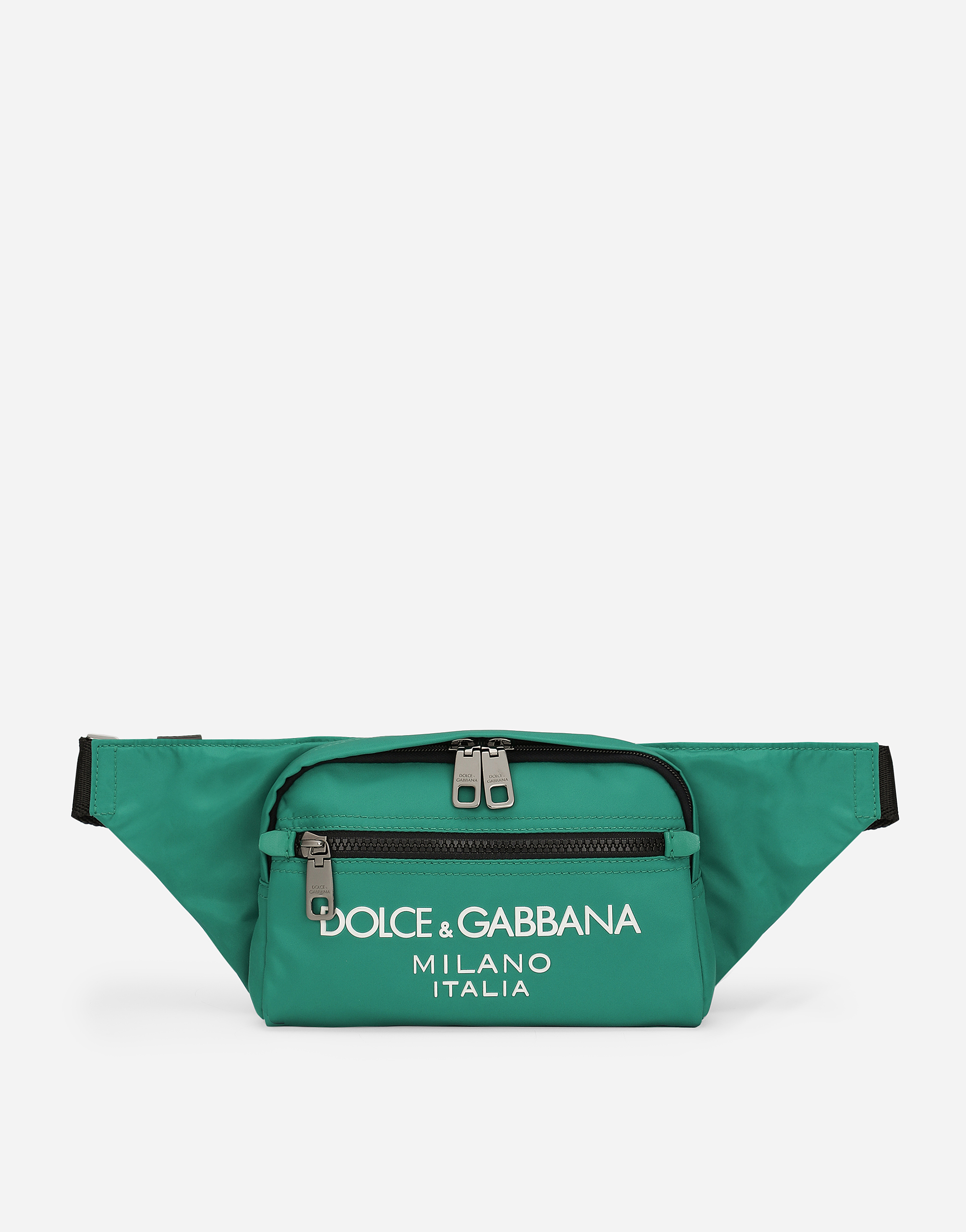 Small nylon belt bag with rubberized logo in Green