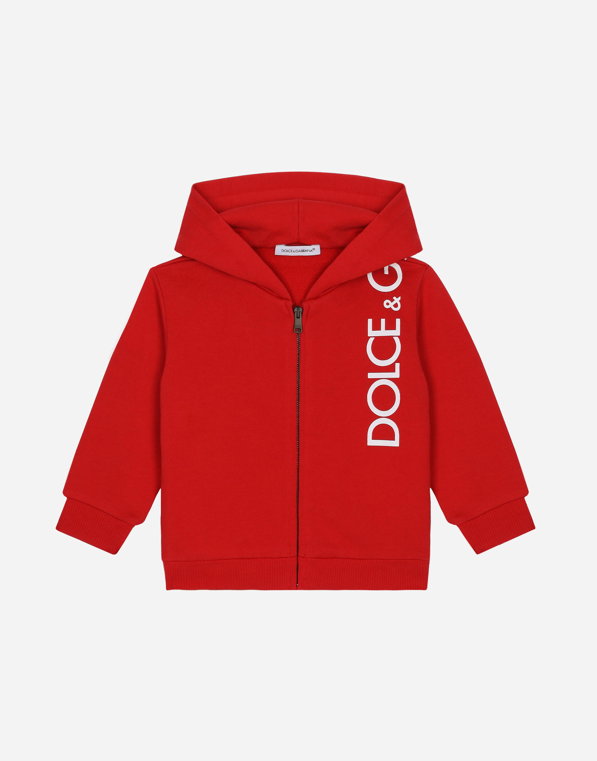 Zip-up jersey hoodie with logo print in Red