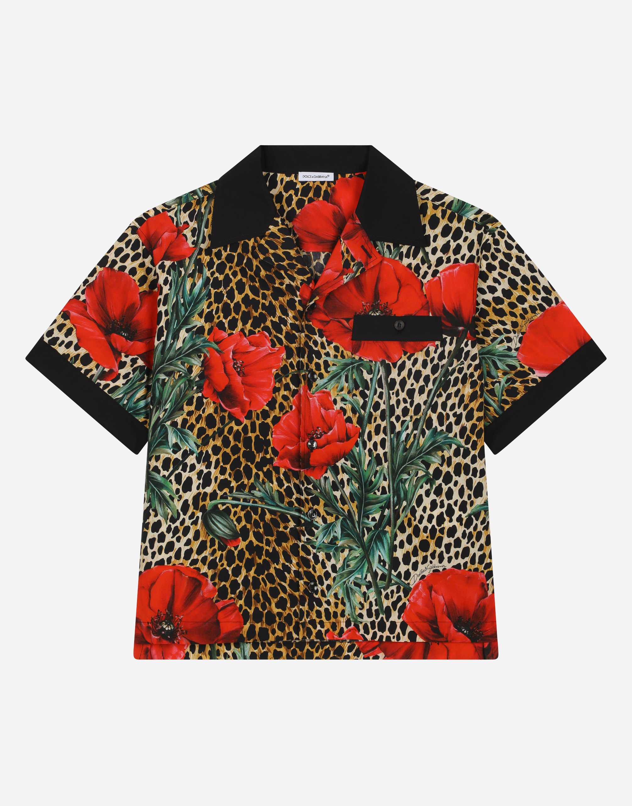 Poplin shirt with ocelot and poppy print in Multicolor