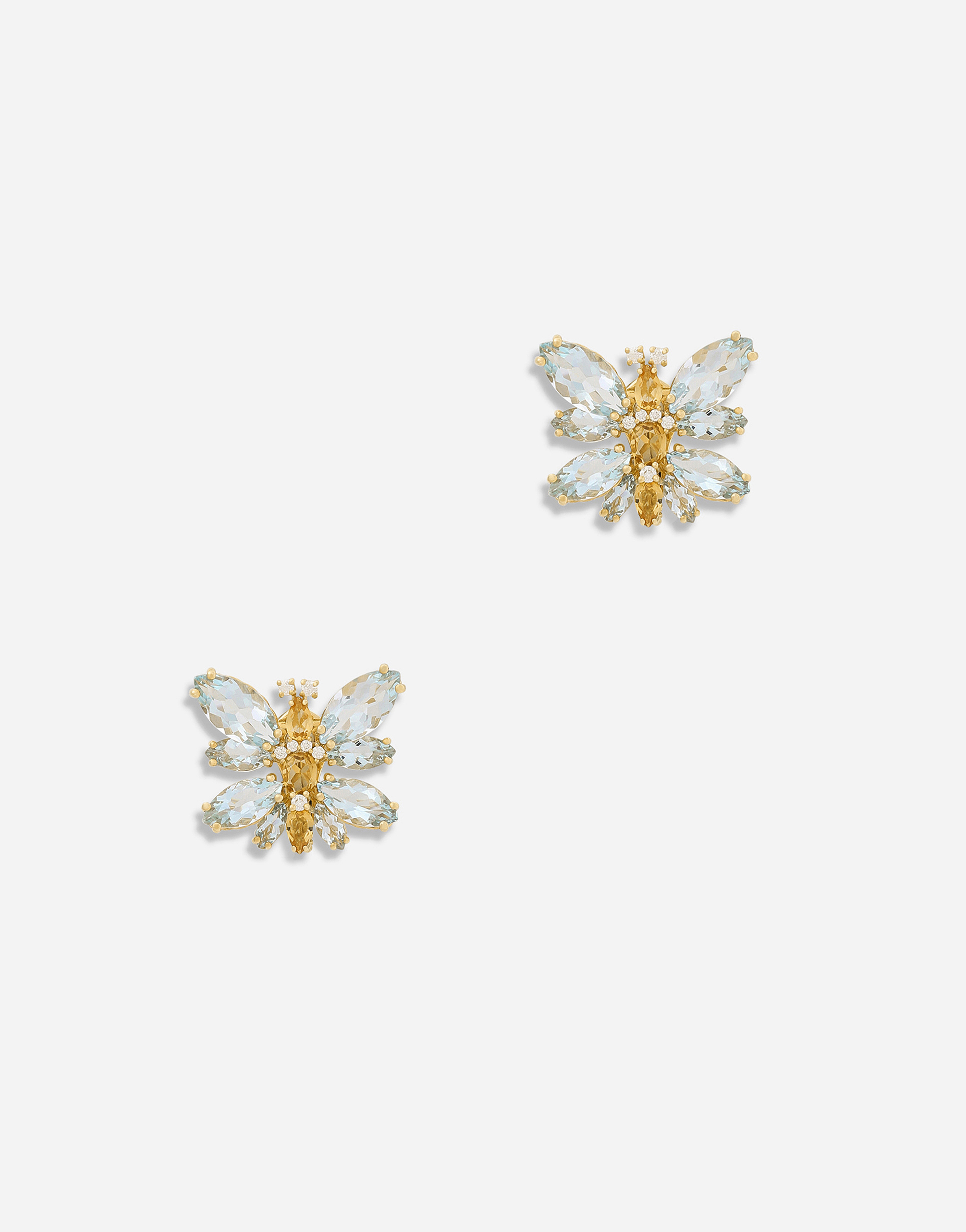 Spring earrings in yellow 18kt gold with aquamarine butterfly in Gold