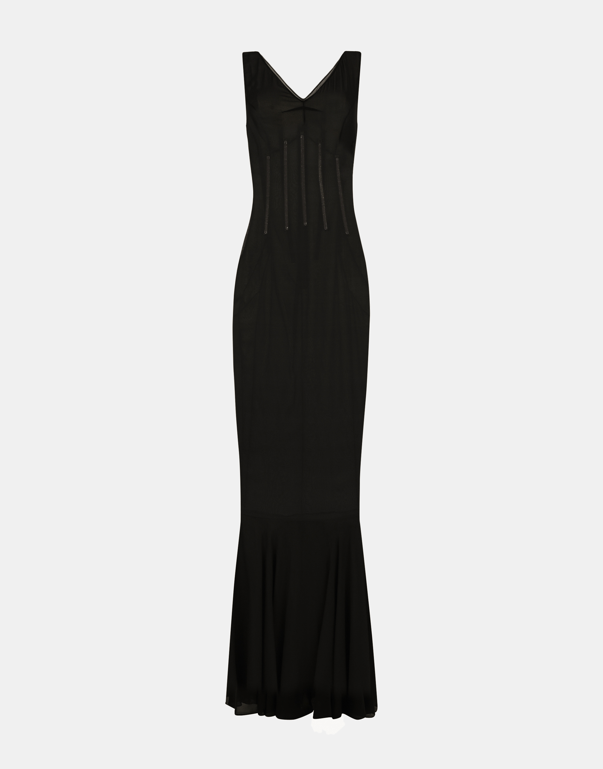 Long chiffon dress with boning in Black