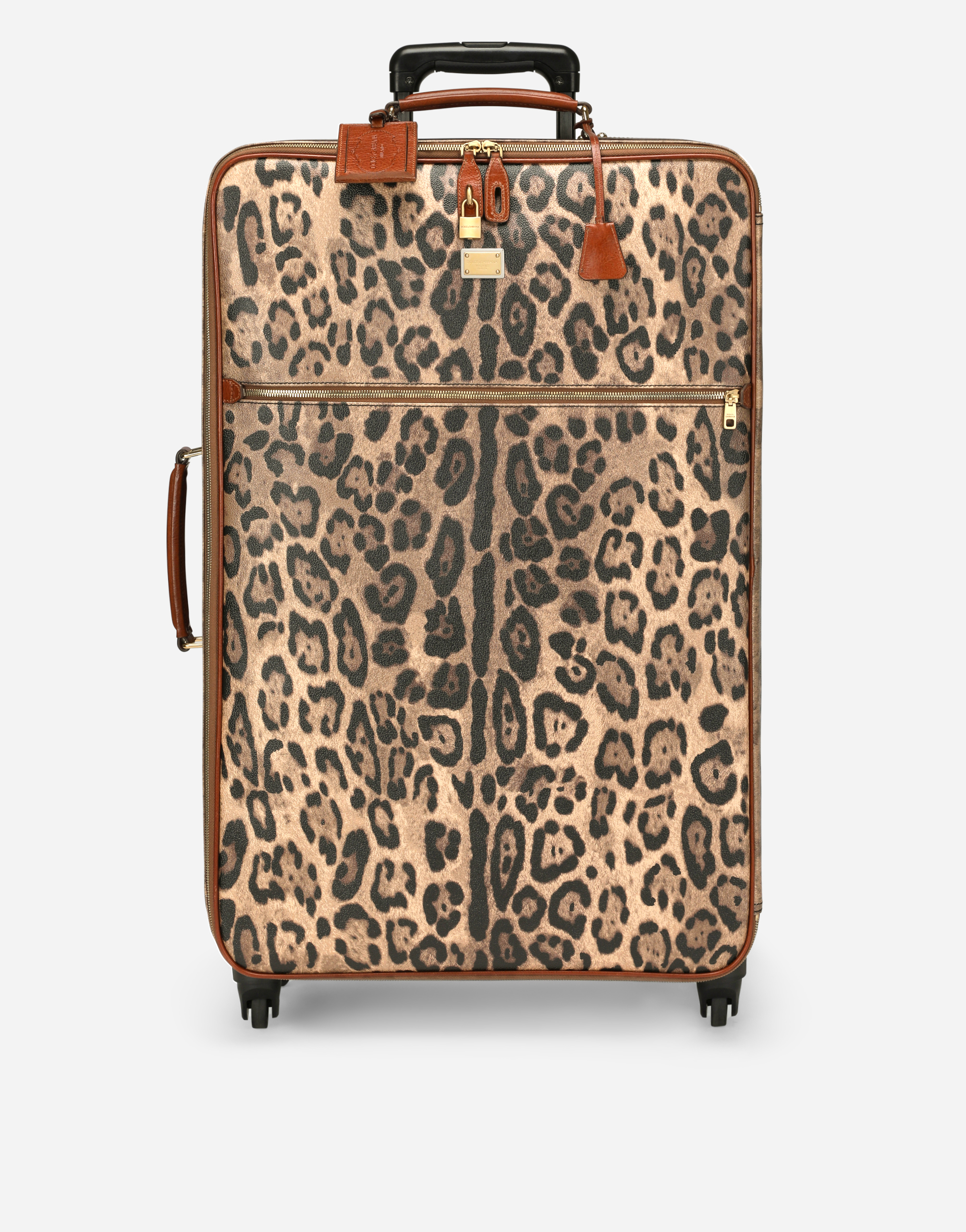 Large trolley in leopard-print Crespo with branded plate in Multicolor
