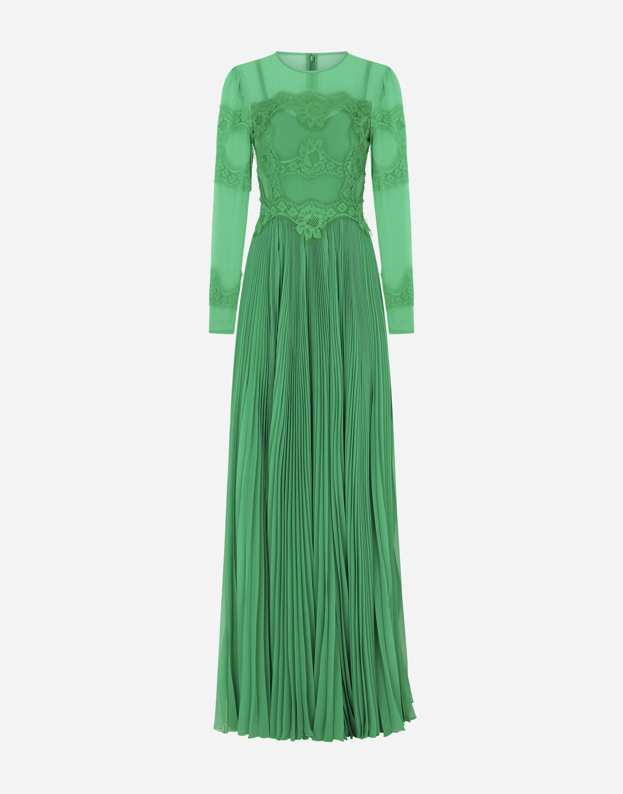 Dolce & Gabbana Long Dress With Lace Details In Green