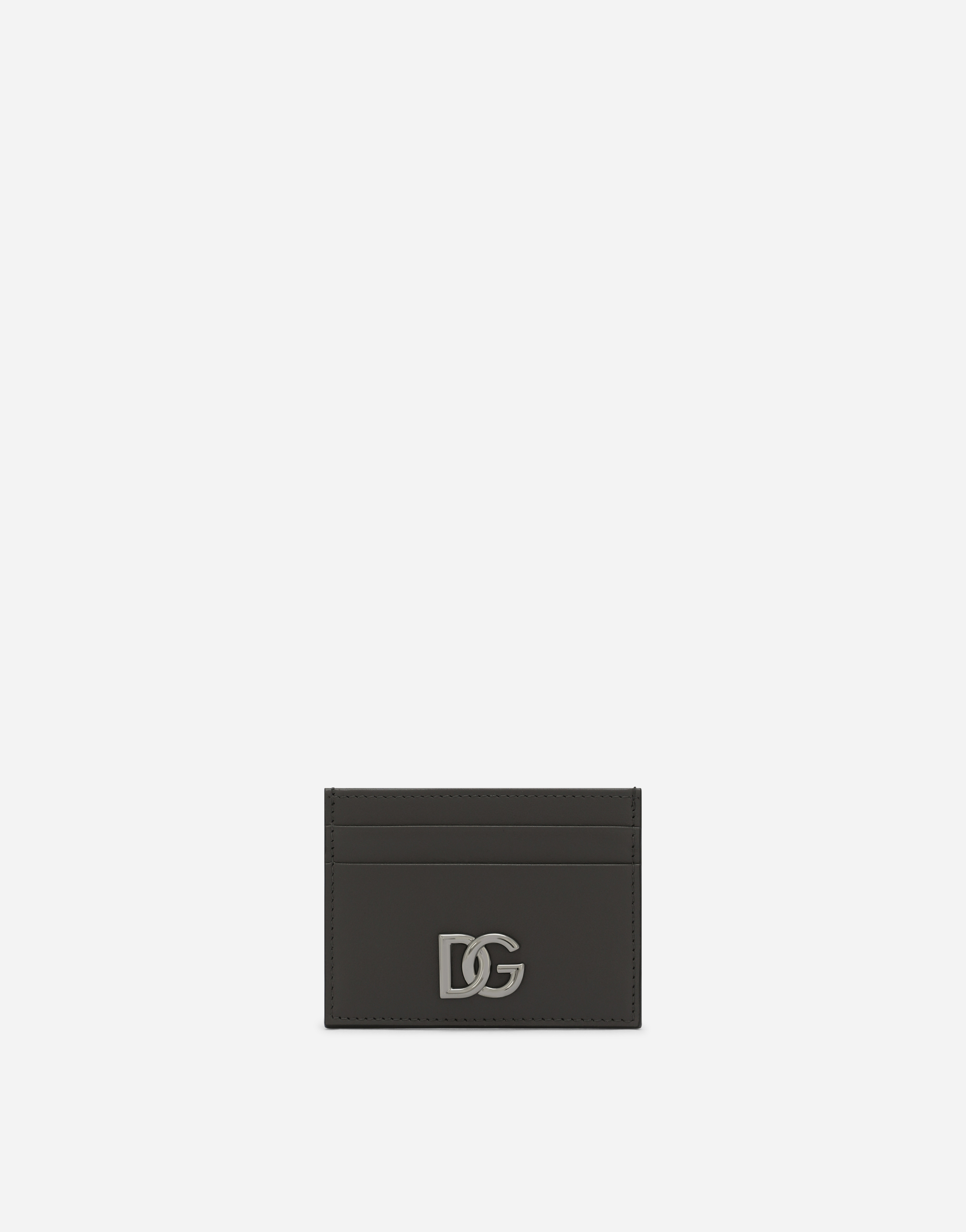 Calfskin nappa card holder with DG logo in Grey