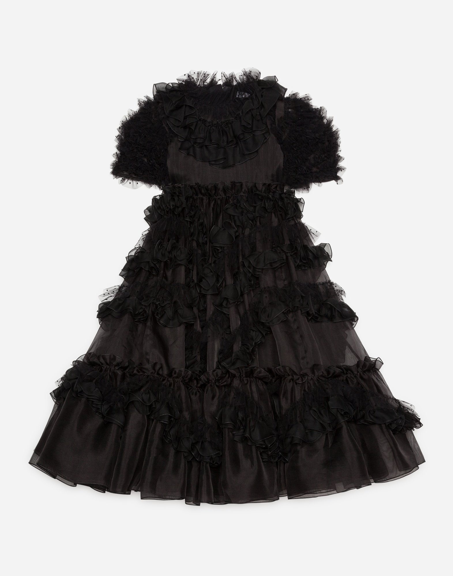 Dolce & Gabbana Kids' Organza Dress With Ruffle In Black