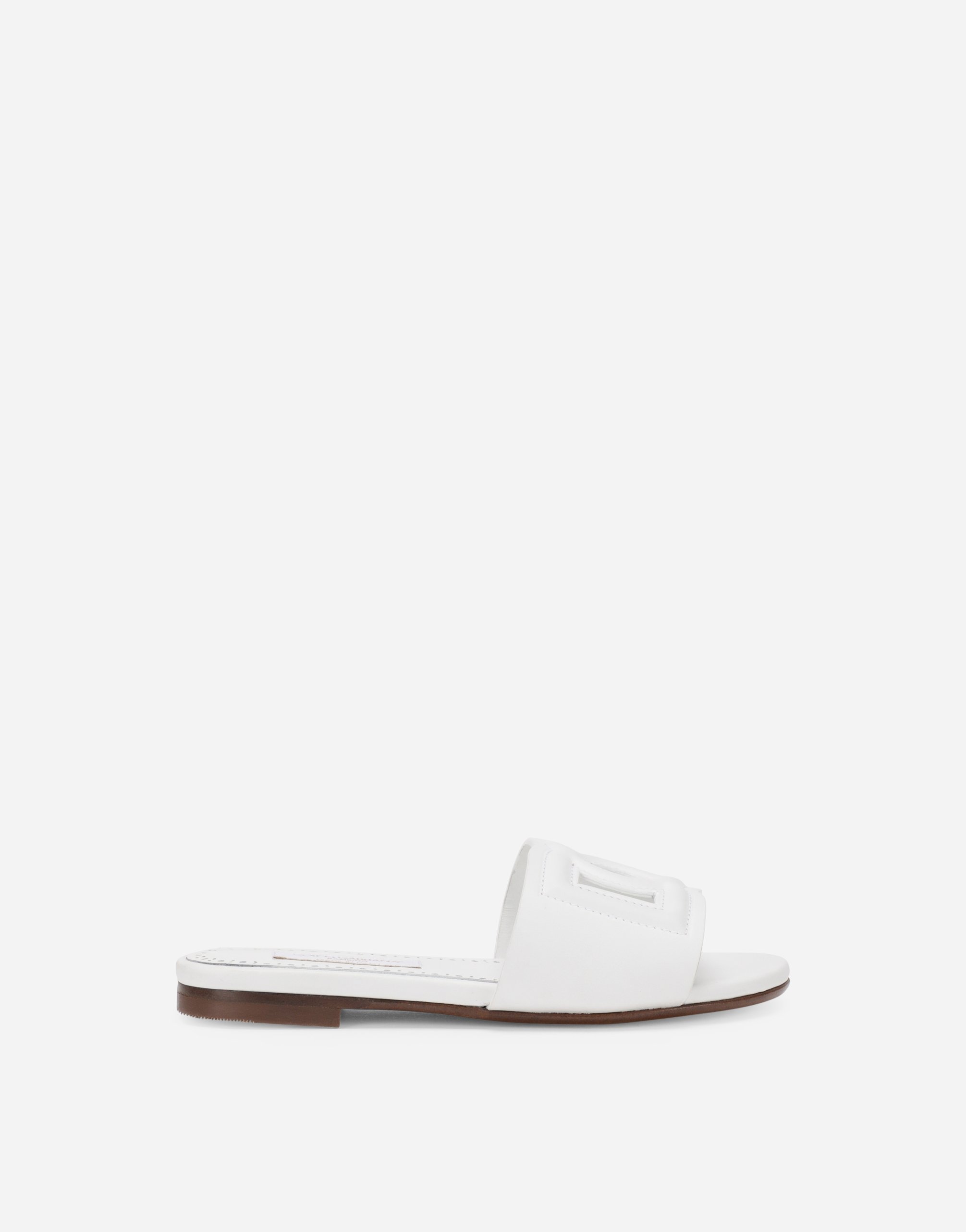 Leather and rubber sliders with DG Millennials logo in White