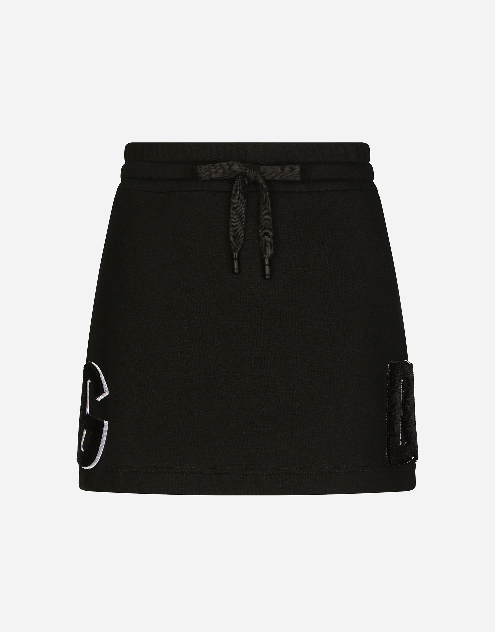 Jersey miniskirt with logo patch in Black