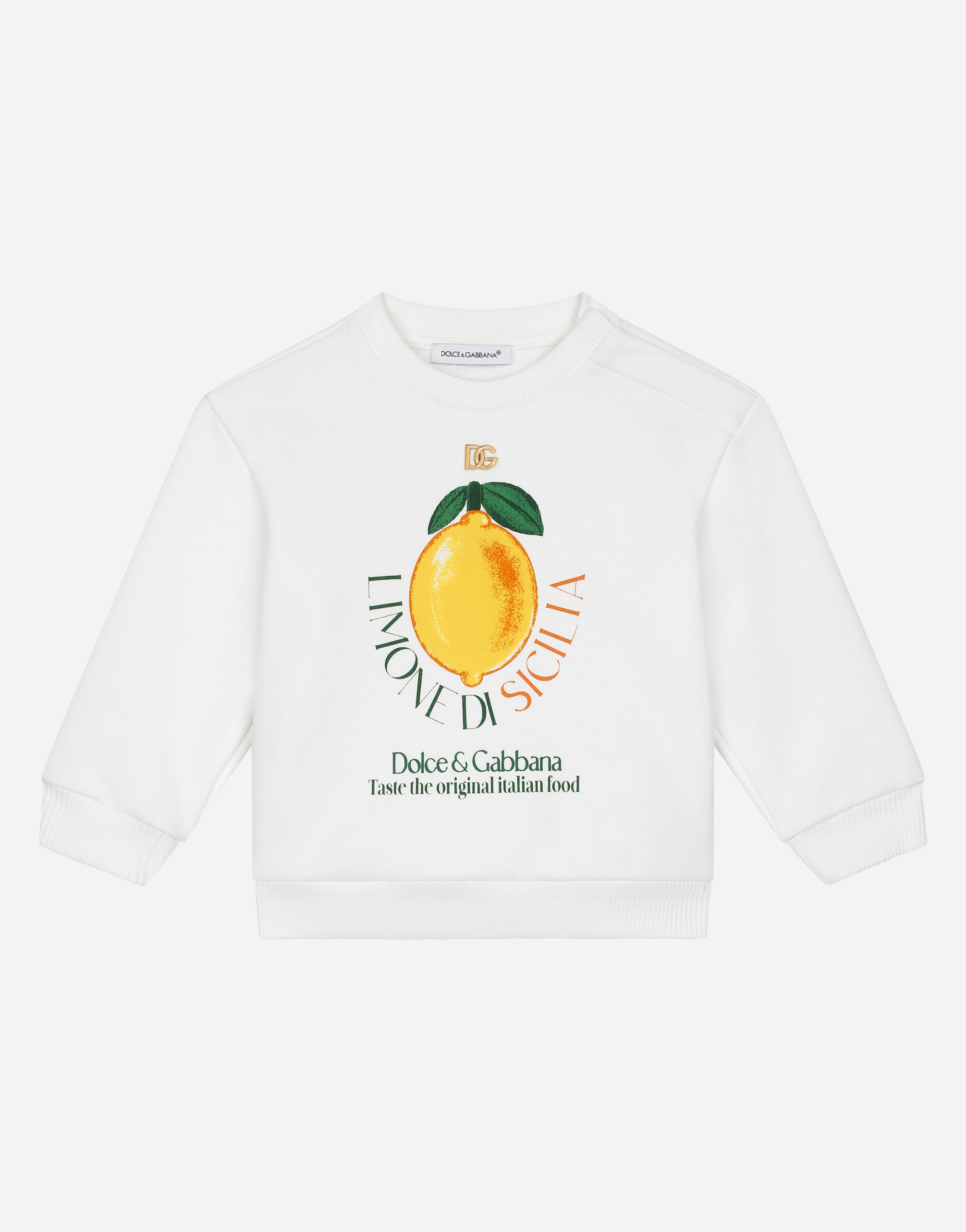 Round-neck jersey sweatshirt with lemon print in White