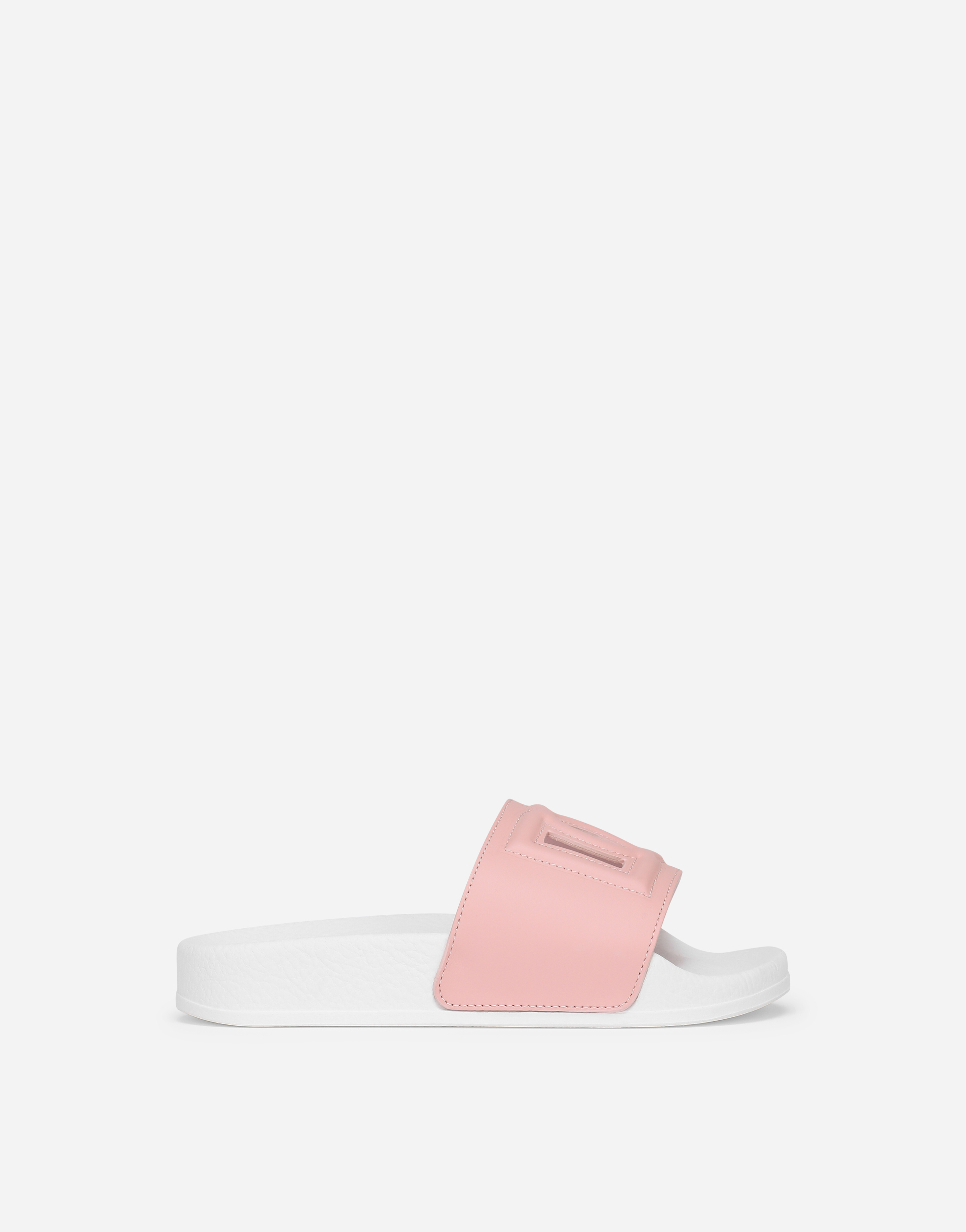 Leather sliders with DG Millennials logo in Pink