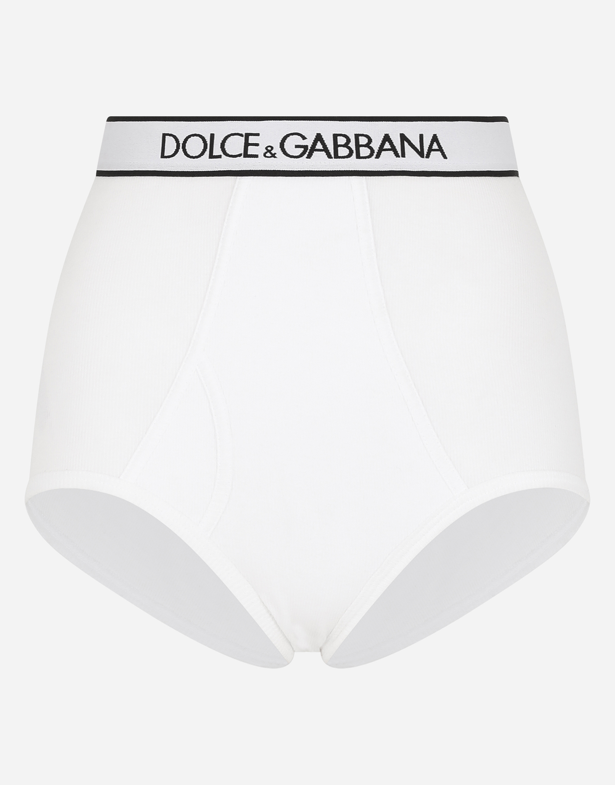 Fine-rib jersey high-waisted panties with branded elastic in White