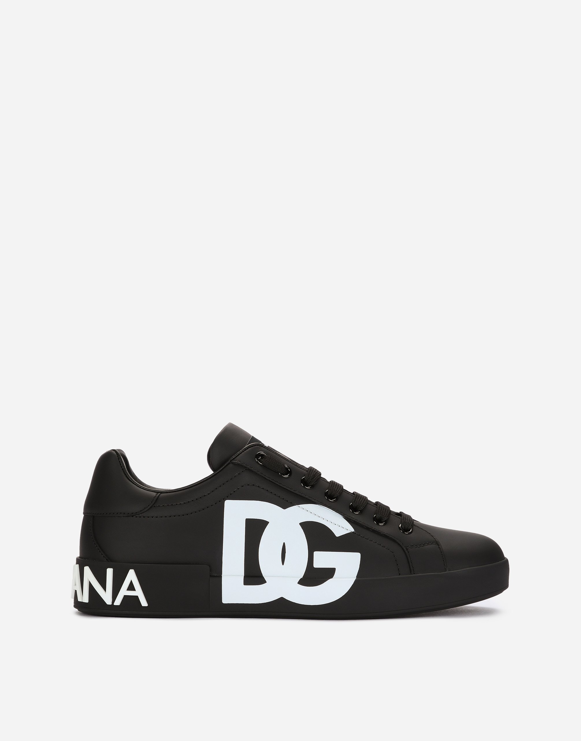 Calfskin Portofino sneakers with DG logo print in Black