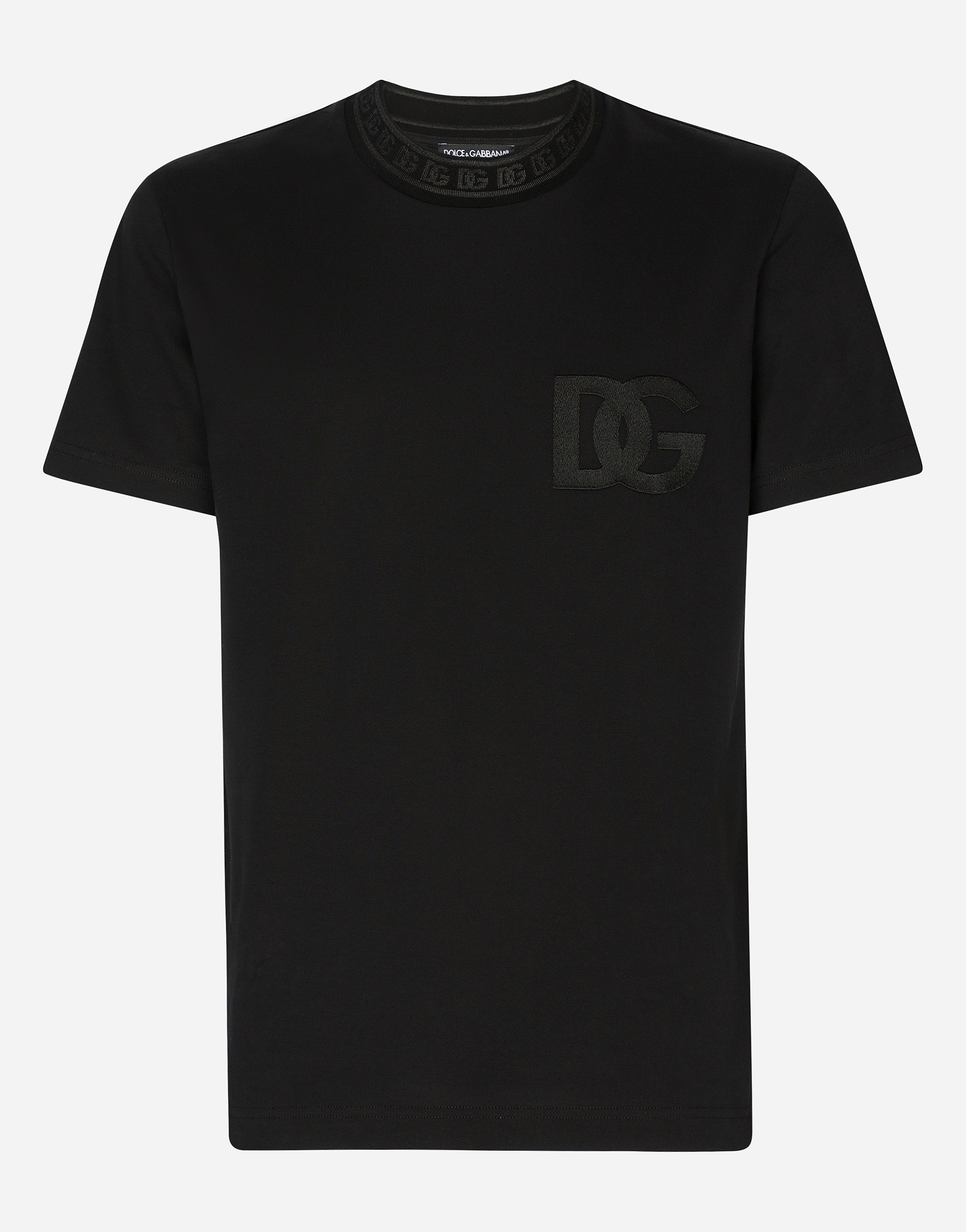 Cotton round-neck T-shirt with DG embroidery in Black