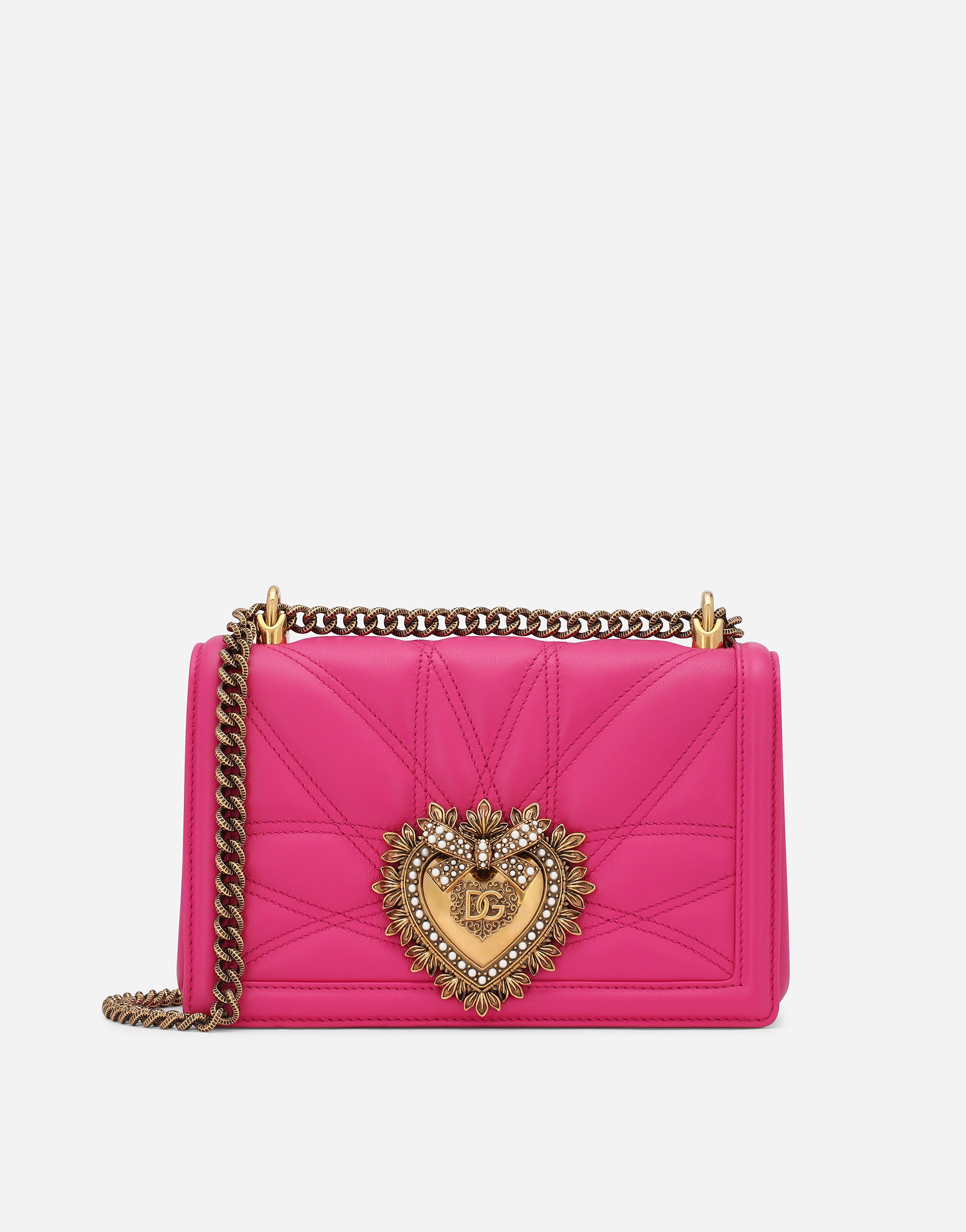 Dolce & Gabbana Medium Devotion Bag In Quilted Nappa Leather In Pink
