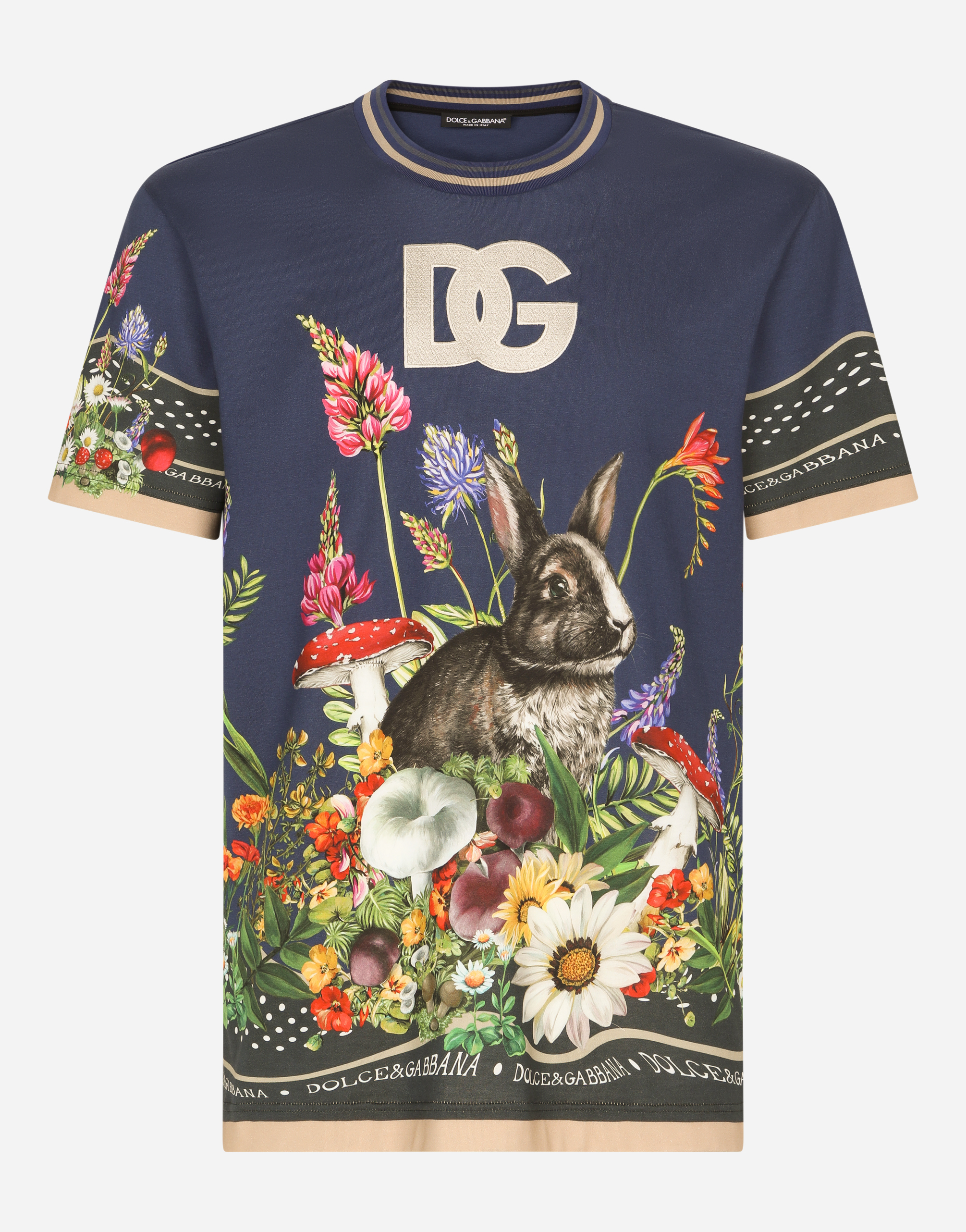 Cotton round-neck T-shirt with rabbit print in Multicolor