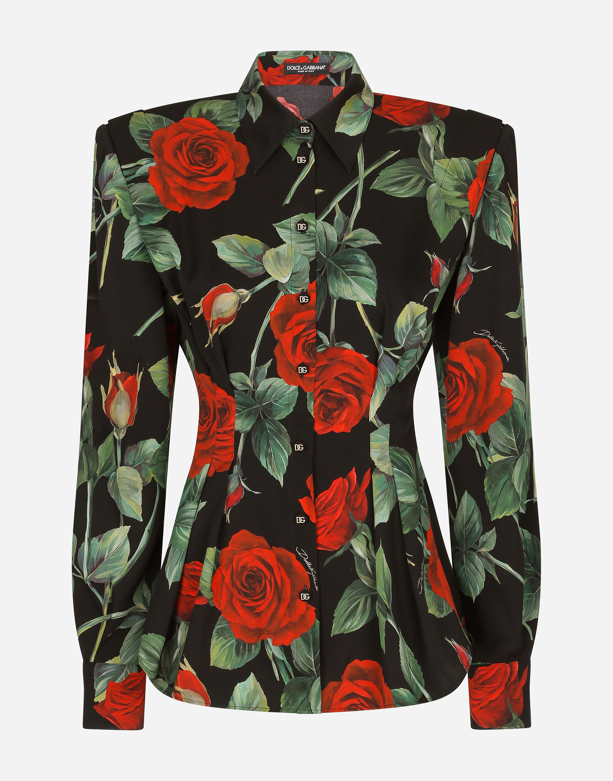 Rose-print charmeuse shirt in Multicolor