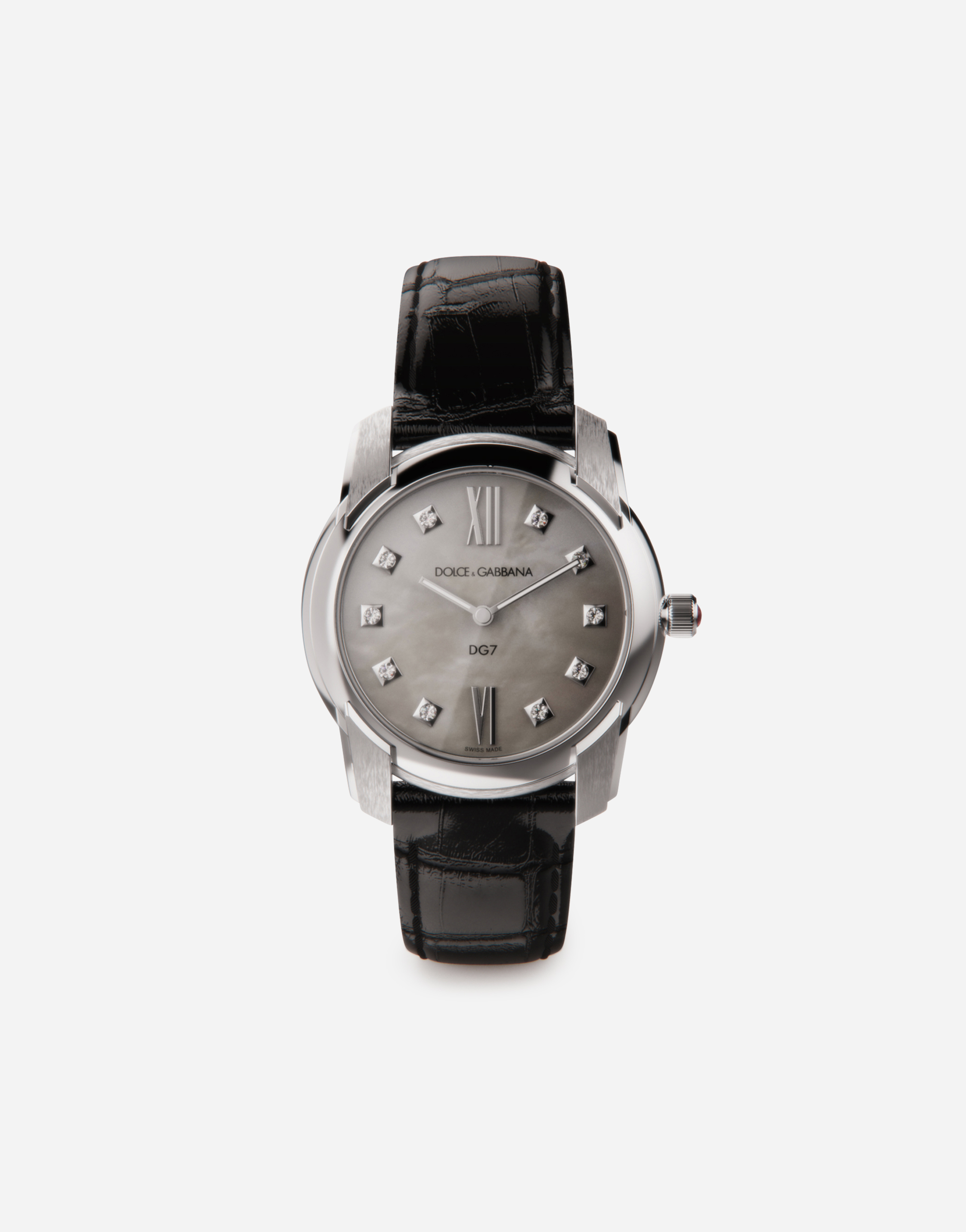 DG7 watch in steel with mother of pearl and diamonds in Black