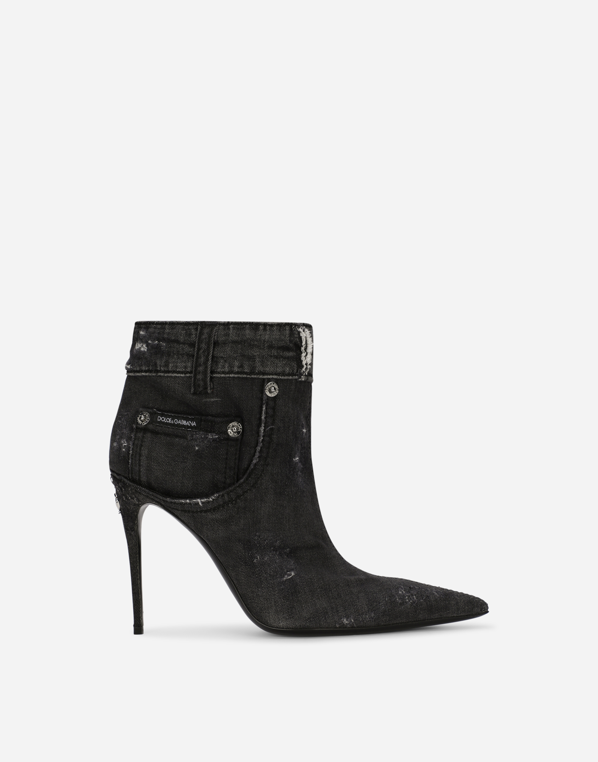Patchwork denim ankle boots in Black