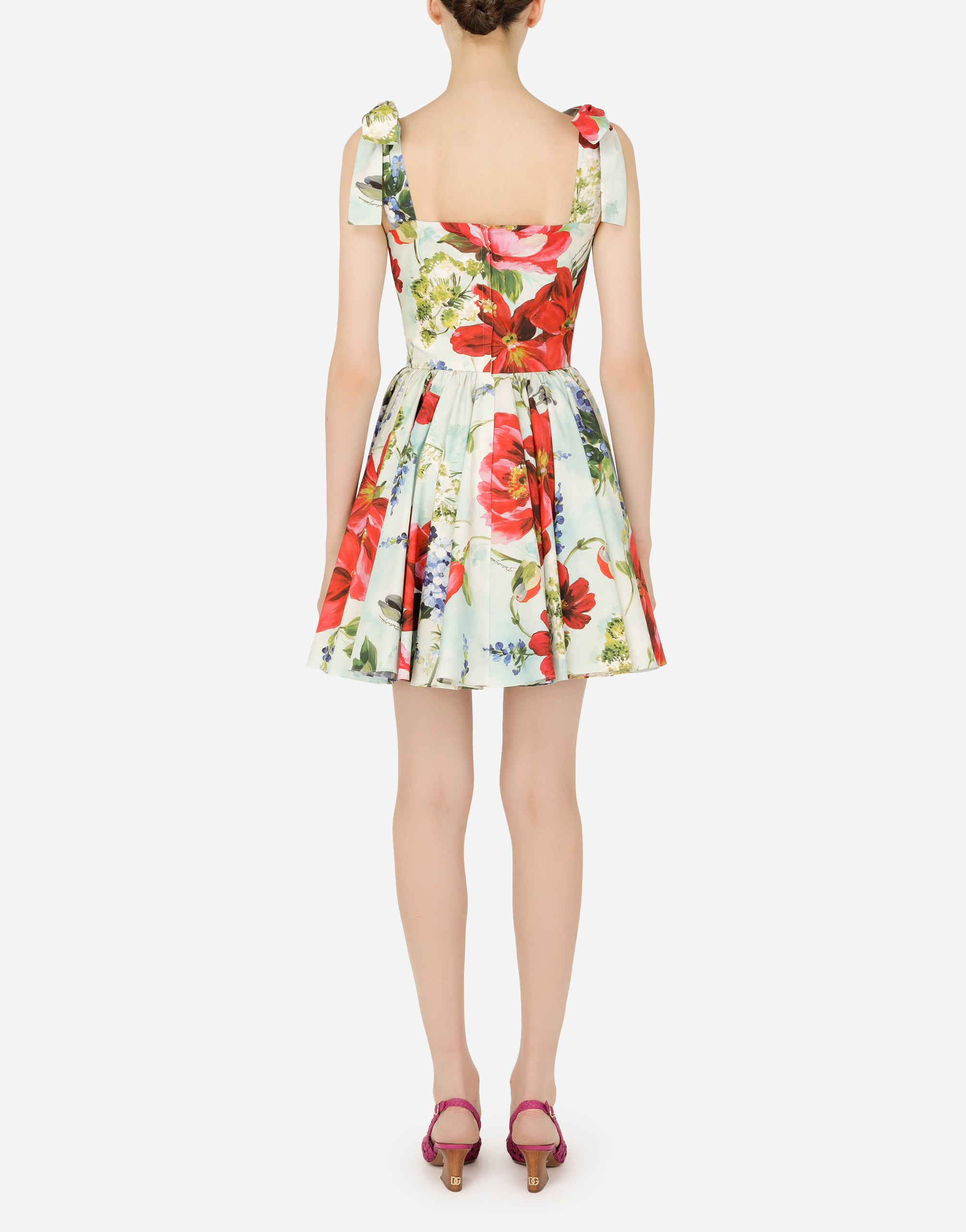 Short garden-print poplin dress