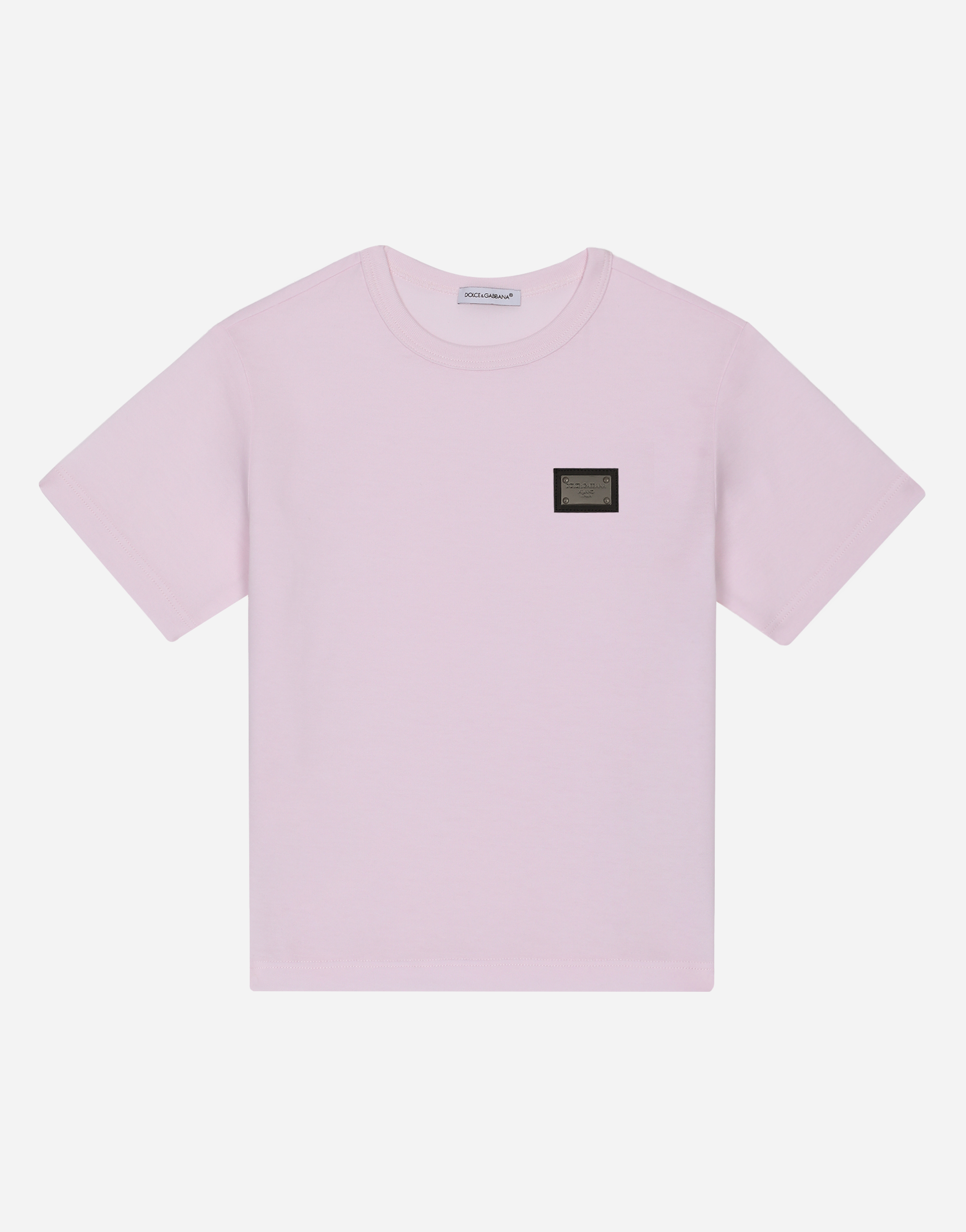 Jersey T-shirt with logo tag in Pink