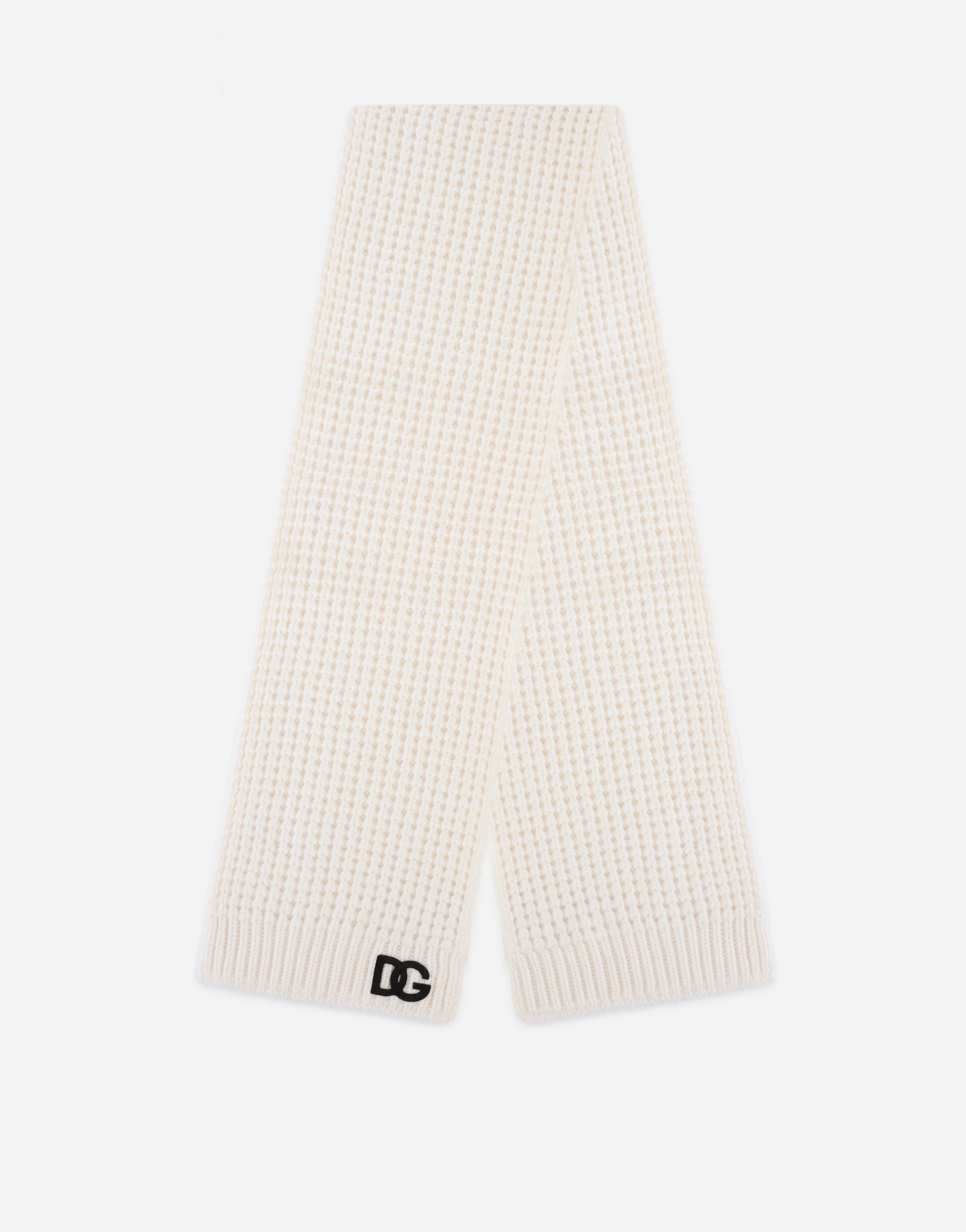 Basketweave-stitch scarf with DG logo patch in White