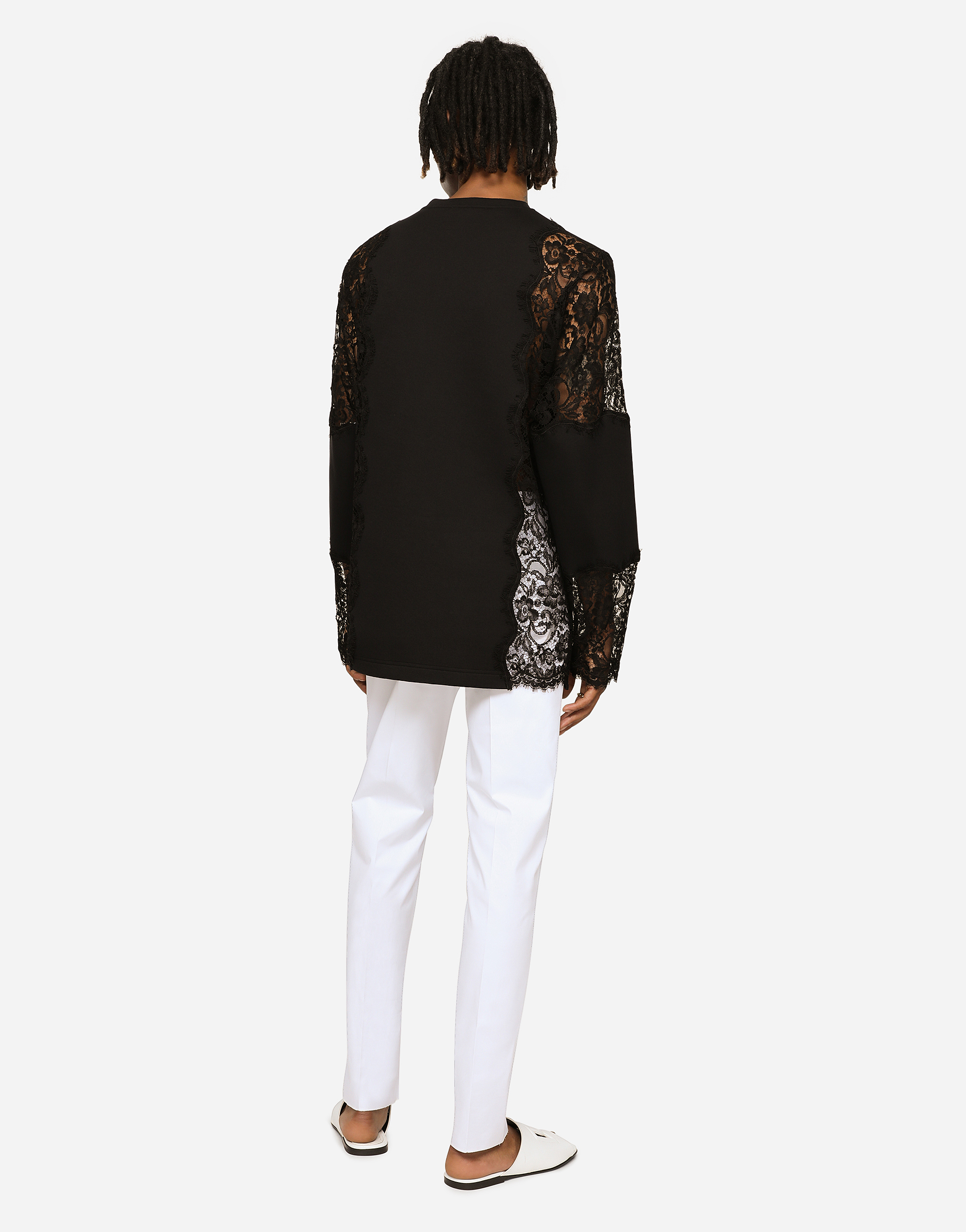 Long-sleeved T-shirt with lace inserts in Black